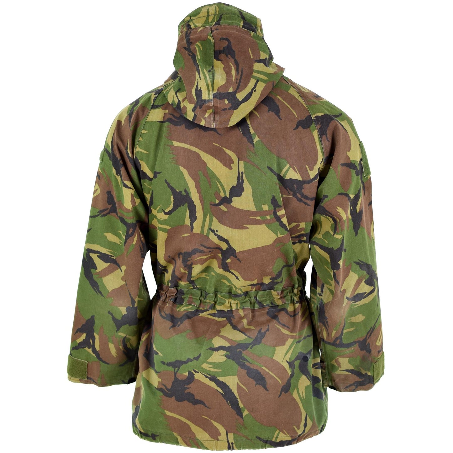 Nyderlandų kariuomenės GoreTex parka neperšlampamas švarkas DPM marginimo su reguliuojamu liemeniu ir rankogaliais.