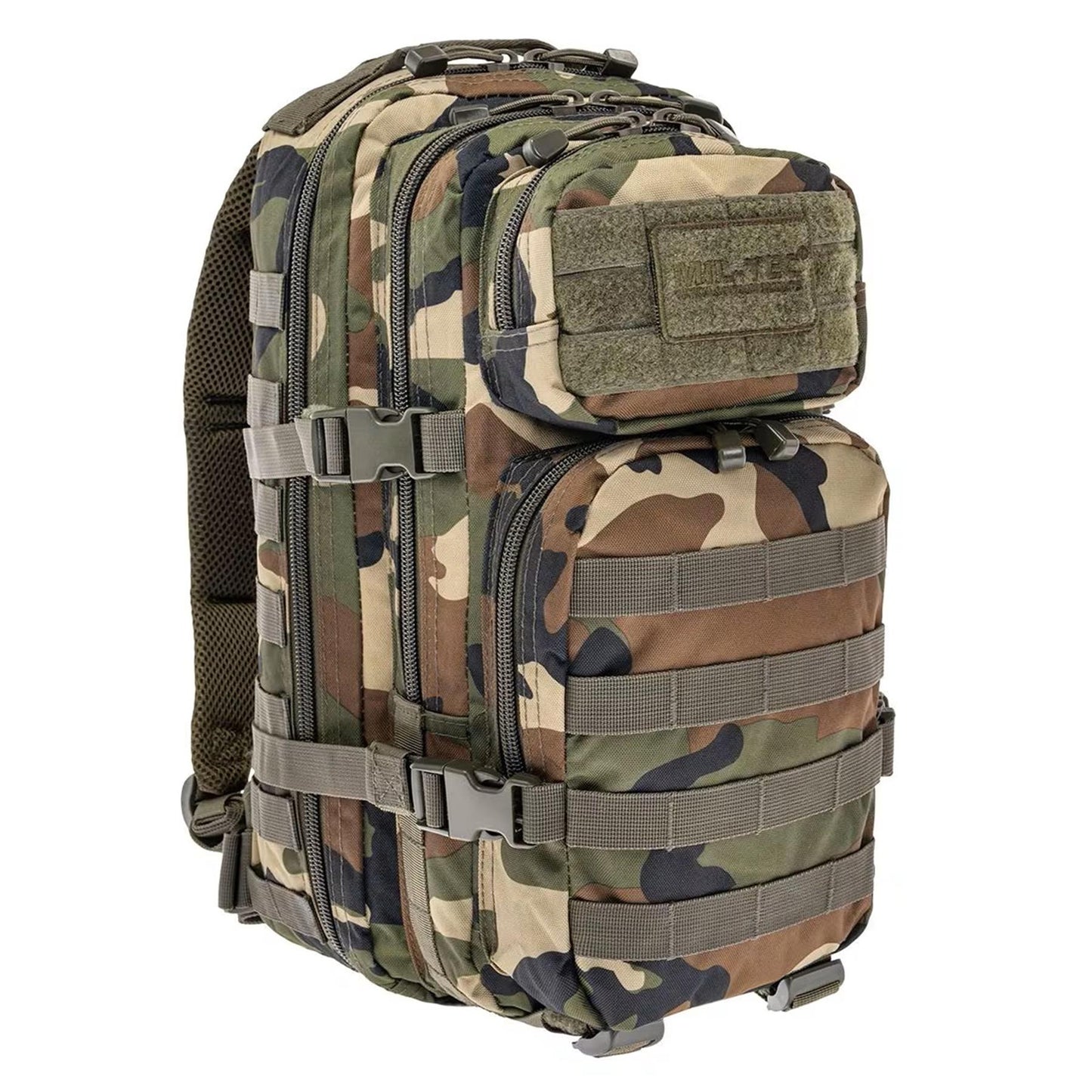 MIL-TEC U.S. Assault taktinė modulinė kuprinė 20 litrų Woodland camo, pagaminta iš tvirto poliesterio