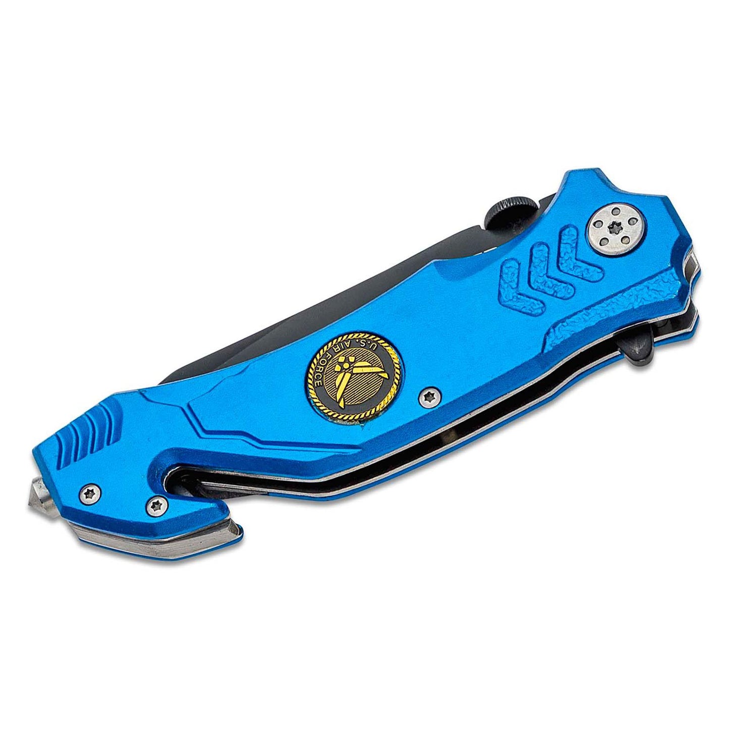 BOKER Air Force Rescue melynas sulankstomas peilis su aliuminio rankena ir juodu 440A plieno asmeniu