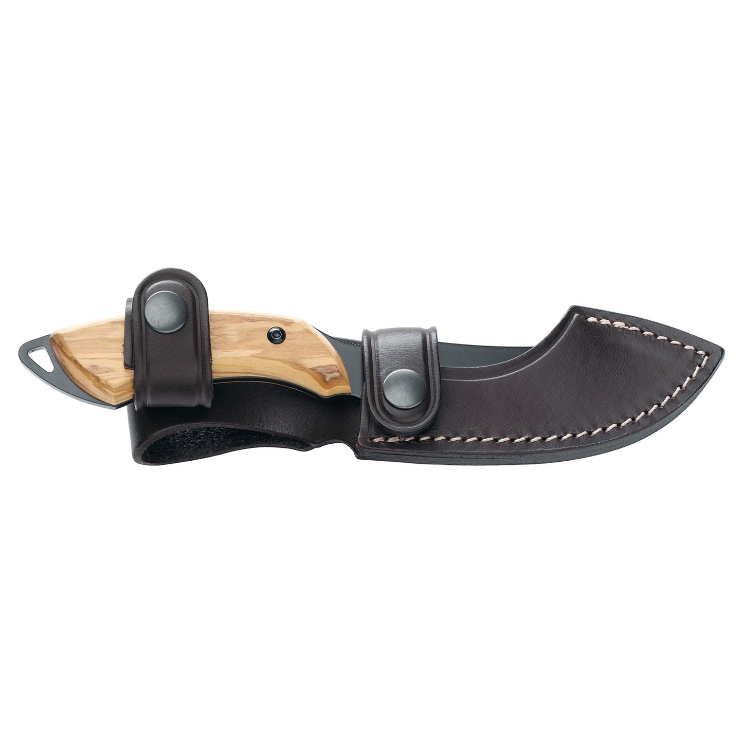 Fox Knives EUROPEAN HUNTER kompaktiškas fiksuotas peilis su alyvmedžio rankena ir N690Co plieno geležte su dėklu.