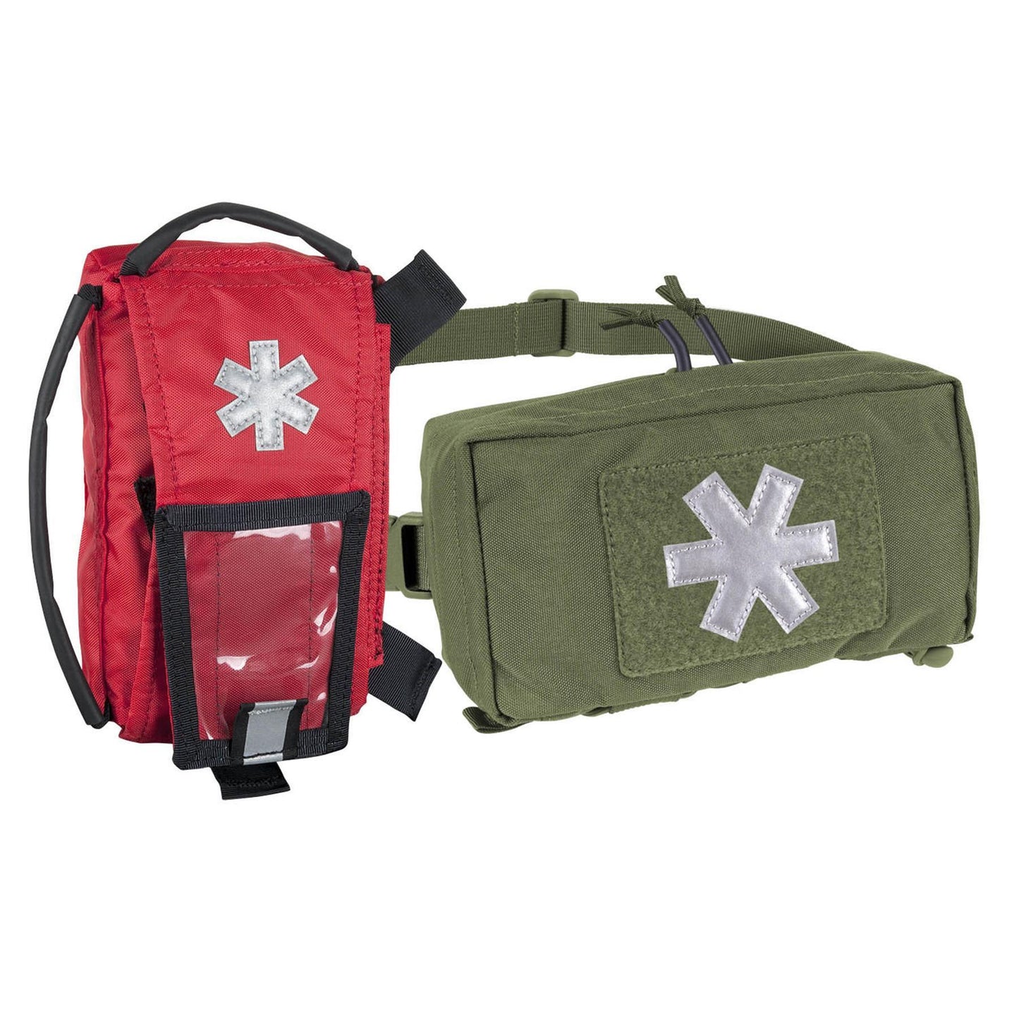 Helikon-Tex modulinis IFAK pirmosios pagalbos krepšys iš Cordura medžiagos su atspindinčiu medicinos kryžiumi.