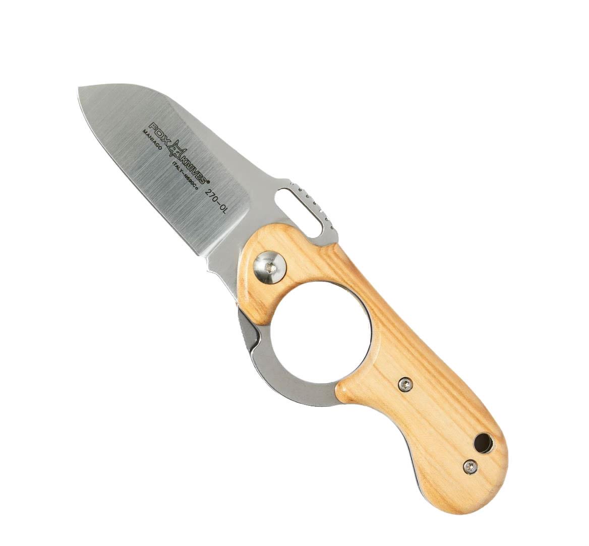 Fox Knives Elite atlenkiamas kišeninis peilis N690Co plienas alyvmedžio rankena su satininiu ašmeniu.