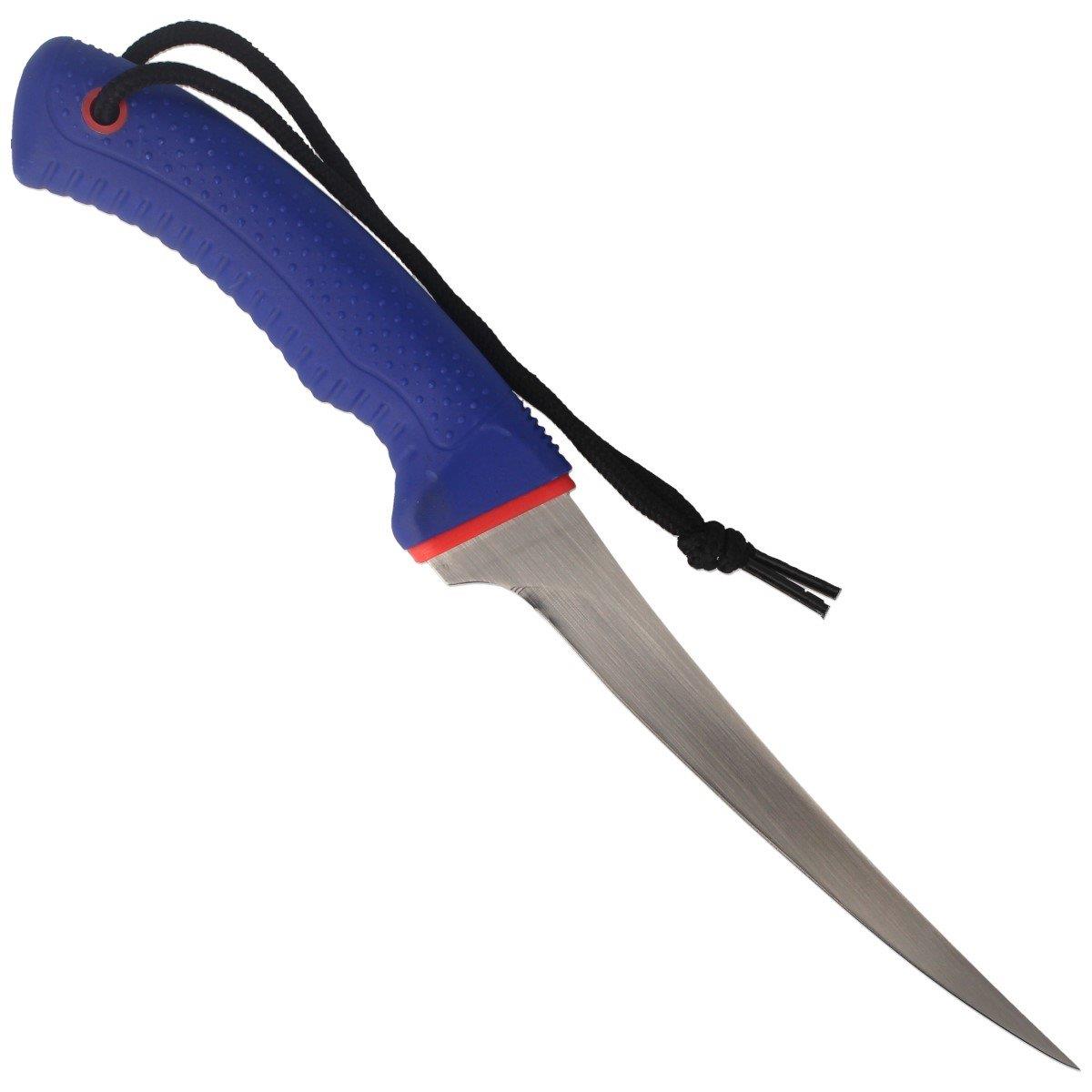 Fox Knives fiksuotas filė peilis su satinuota dangta iš 420C plieno ir mėlyna PP rankena, skirtas žuvies filė.
