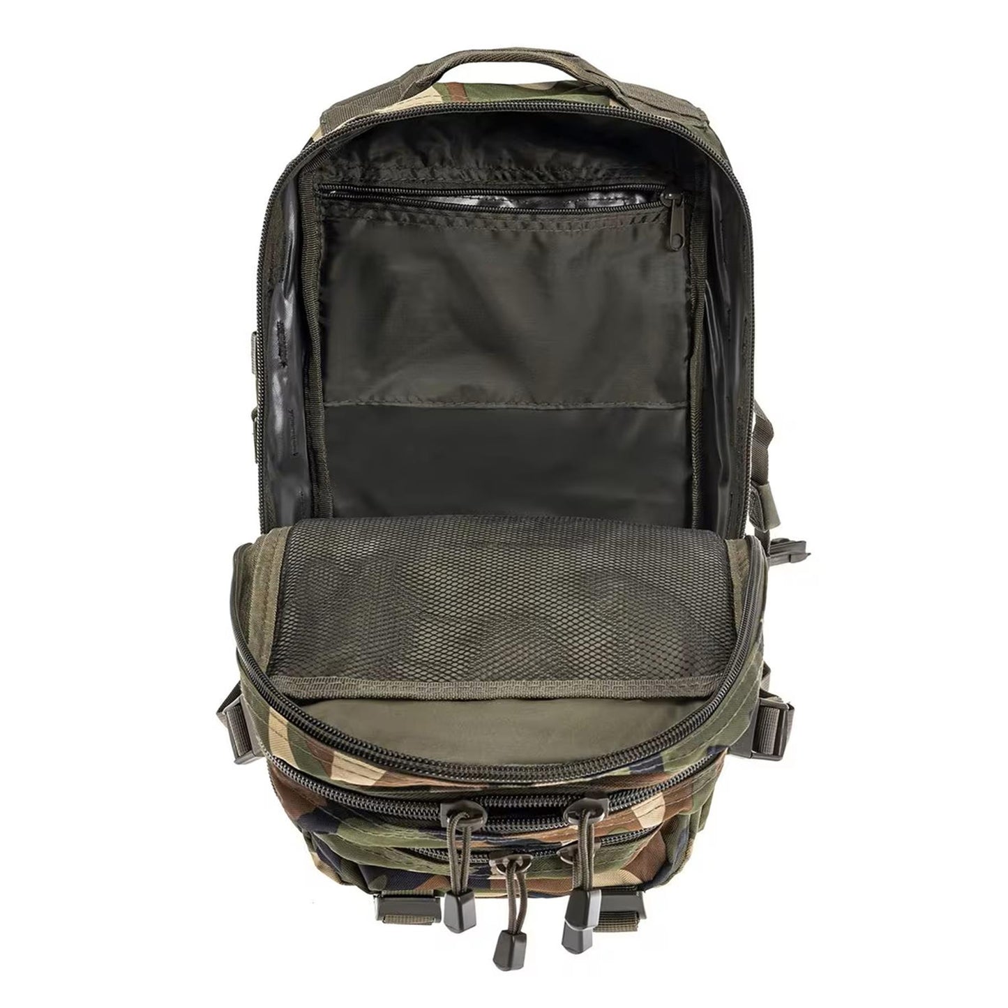 MIL-TEC U.S. Assault taktinė modulinė kuprinė 20 litrų Woodland camo, talpi ir patvari turistinė kuprinė.