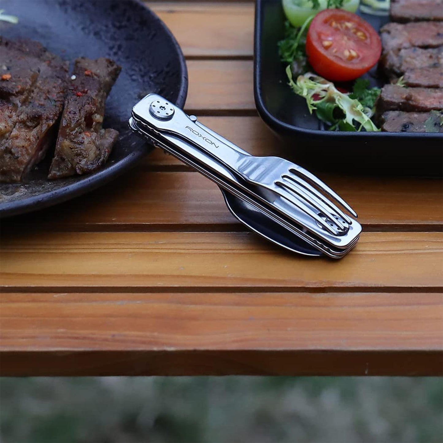 ROXON Cutlery C1 sulankstomas daugiafunkcinis įrankis šakutė šaukštas peilis lauko valgymui.