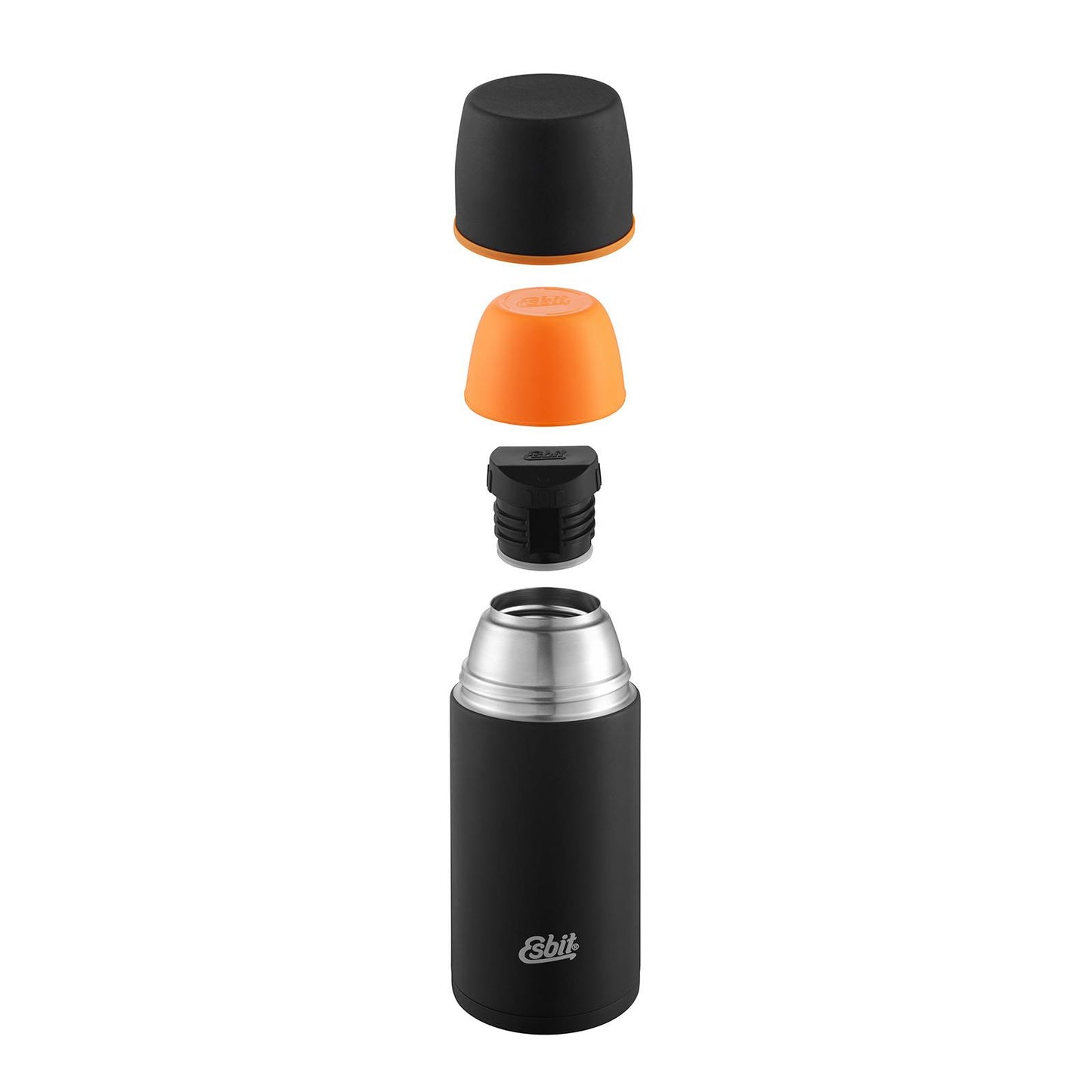 ESBIT 750 ml termoso komponentai – dangtelis, dvigubi puodeliai ir pilstymo mechanizmas