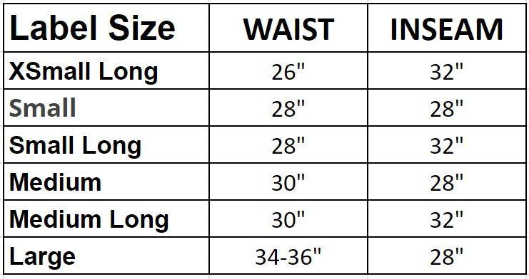 Vokietijos kariuomenės moteriškos lauko kelnės Flecktarn marginimo dydžių lentelė su liemens ir vidinės siūlės matmenimis.