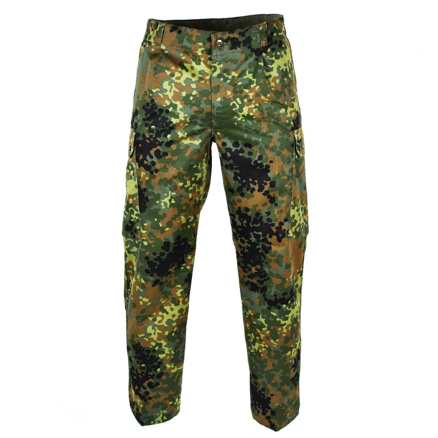 Vokiečių kariuomenės lauko uniformos kelnės Flecktarn marginimo su kamufliažo raštu ir kišenėmis.