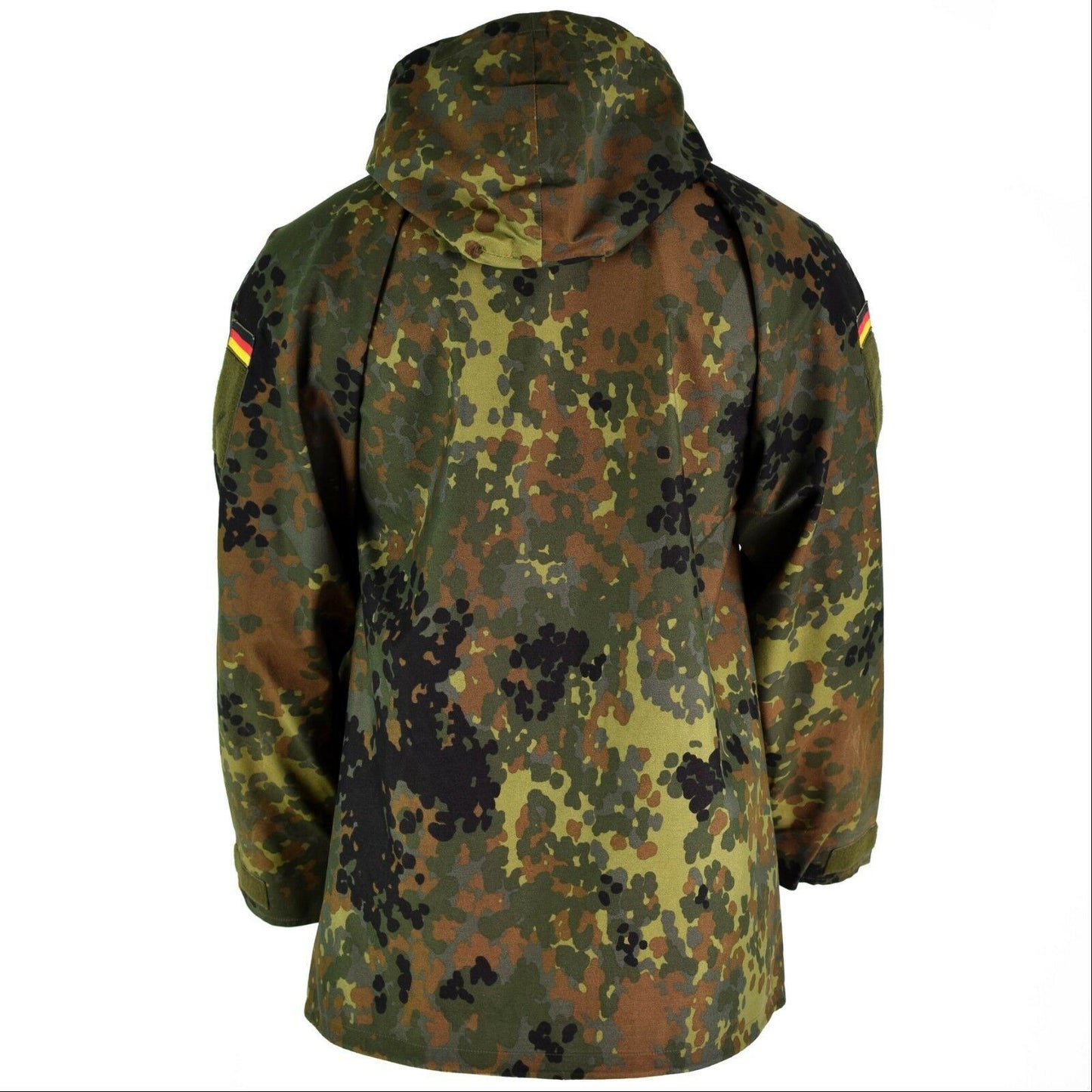 Vokietijos kariuomenės neperšlampama GoreTex striukė Flecktarn marginimo su gobtuvu ir Vokietijos vėliava.