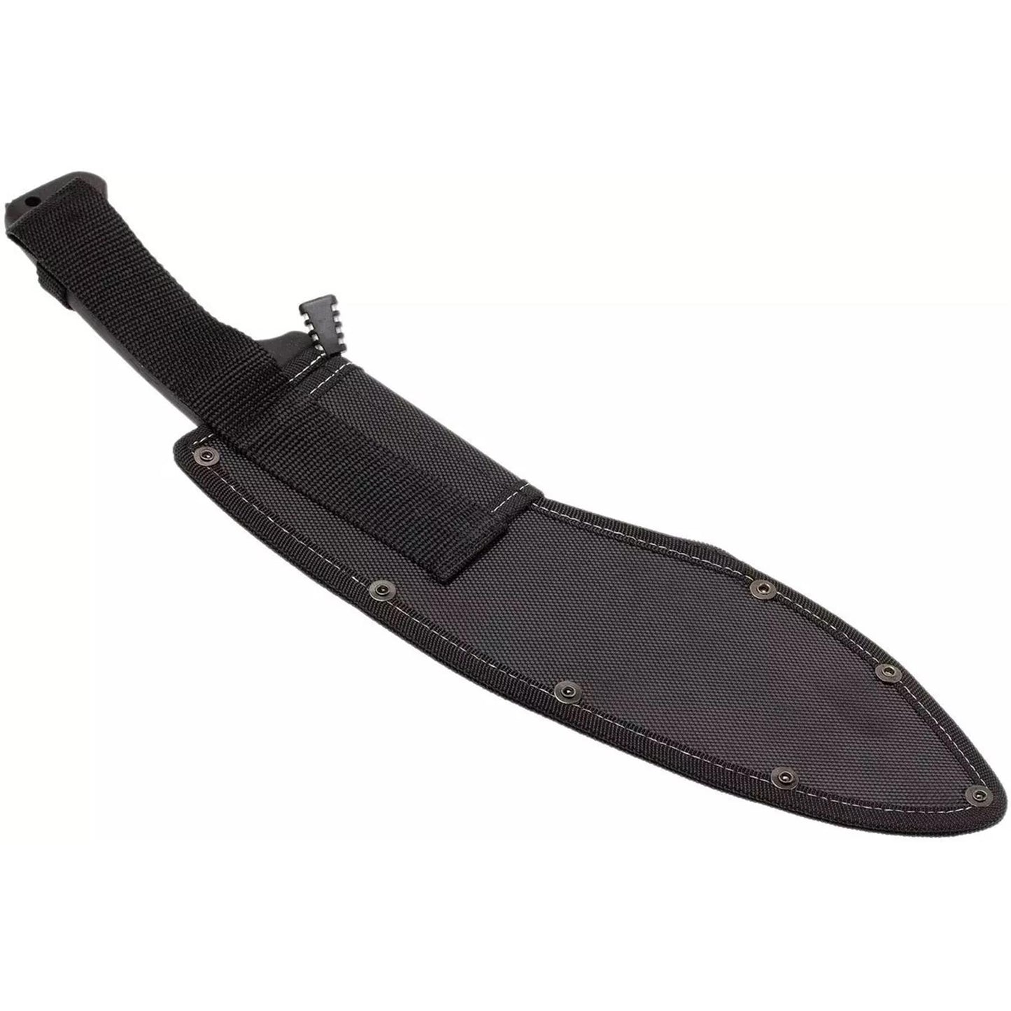 SOGFari Kukri Mačetė 3Cr13 plienas nailono dėklas Kraton rankena juoda, tvirtas ir patogus lauko įrankis.