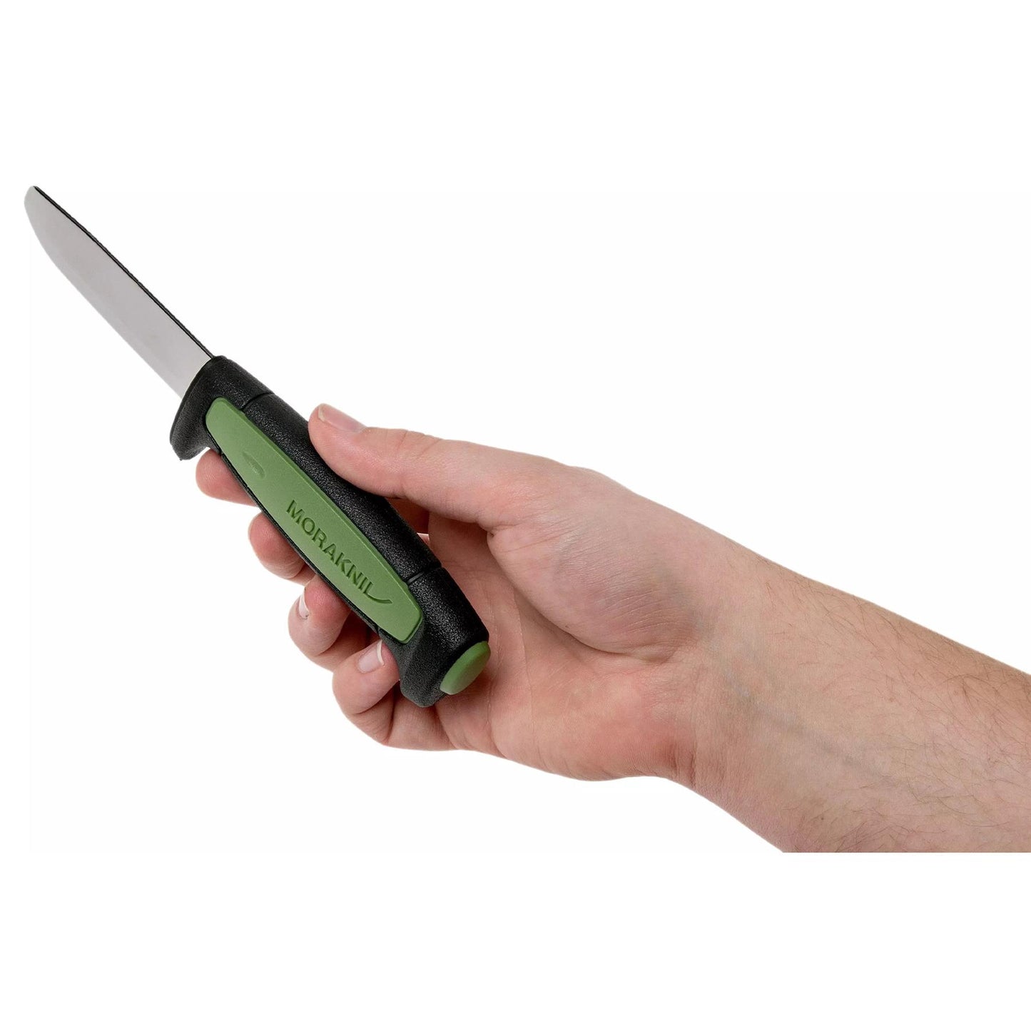 MORAKNIV Pro Safe universalus peilis fiksuota geležte ir nubukintu galu patogi ergonomiška rankena.