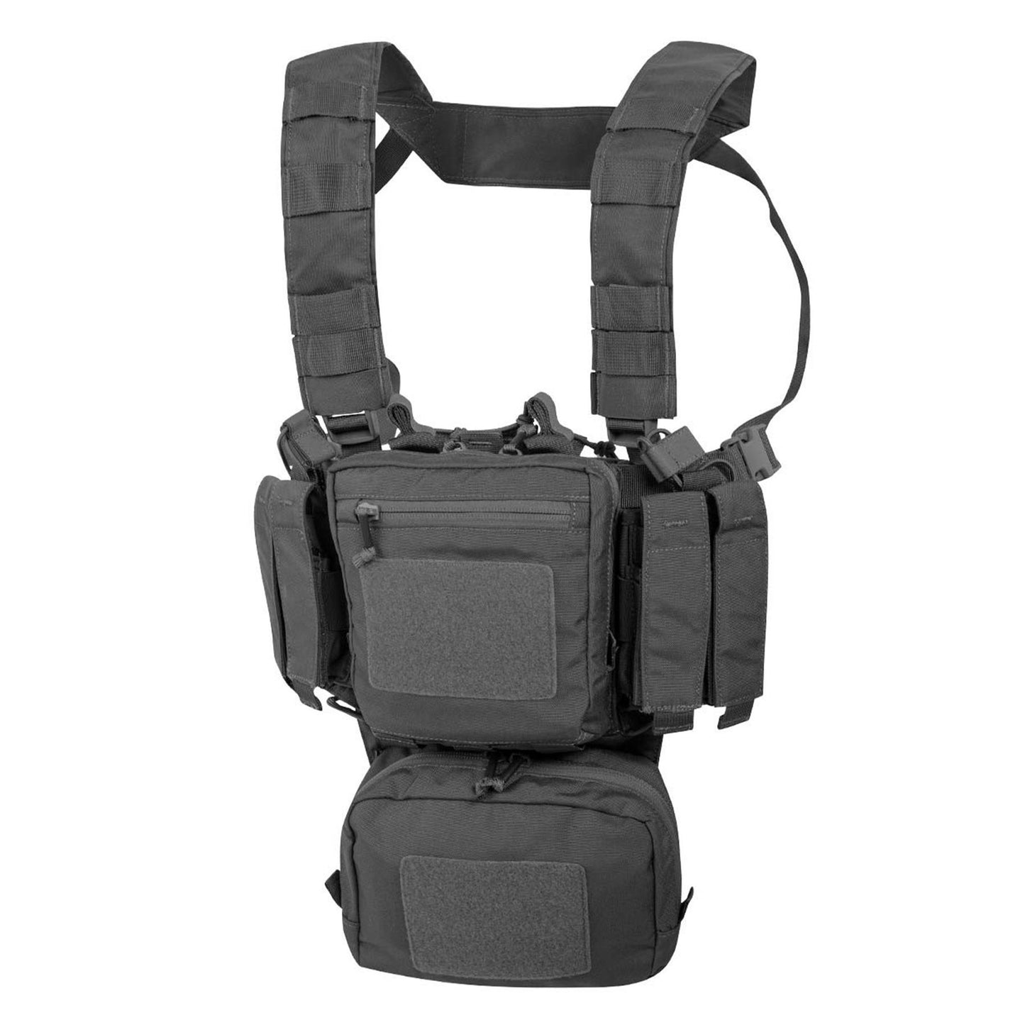 Helikon-Tex taktinių treniruočių ir šaudybos liemenė iš Cordura nailono su MOLLE/PALS kišenėmis ir reguliuojamomis petnešomis.
