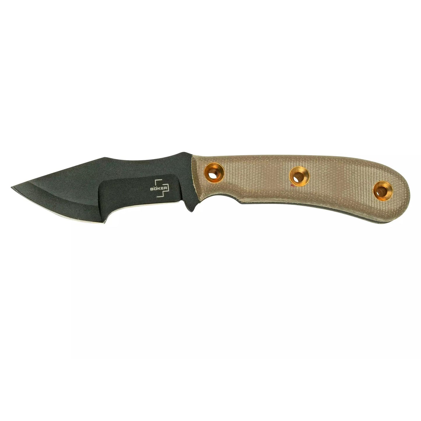 Boker Plus Micro Tracker fiksuotas peilis su juoda gelezte ir smeline rankena su trimis variniais kniedais