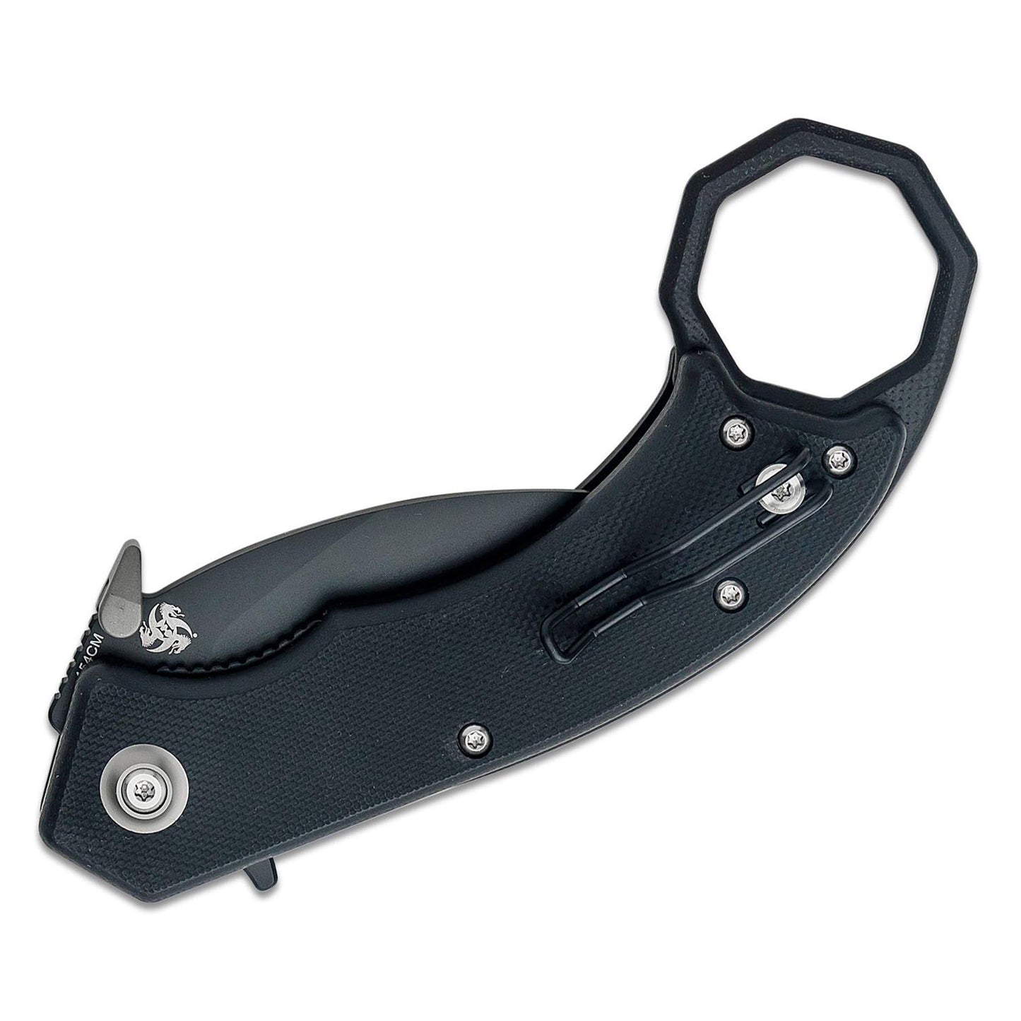 Boker Plus HEL taktinis sulankstomas karambitas su juoda rankena ir 154CM plieno Hawkbill asmenimis