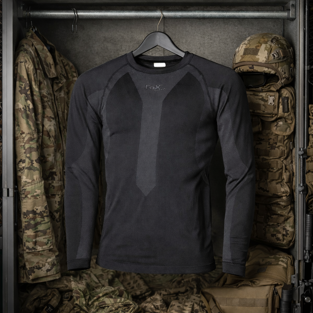 Fox Outdoor apatiniai termo marškinėliai tamprūs ir kvėpuojantys juodi