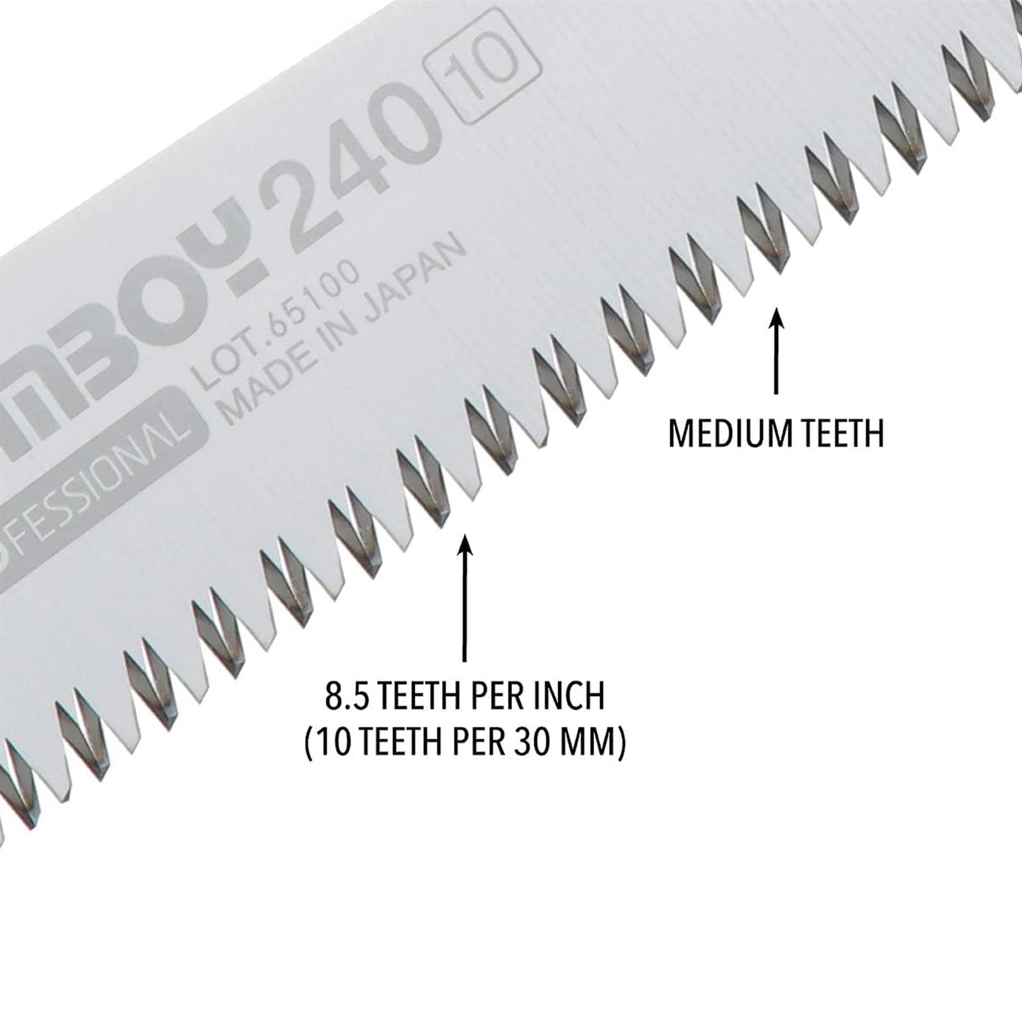 Silky GOMBOY 240-10 atlenkiamas pjūklas iš nerūdijančio plieno su 10 dantų per 30 mm, tinkamas tiksliai pjovimui.