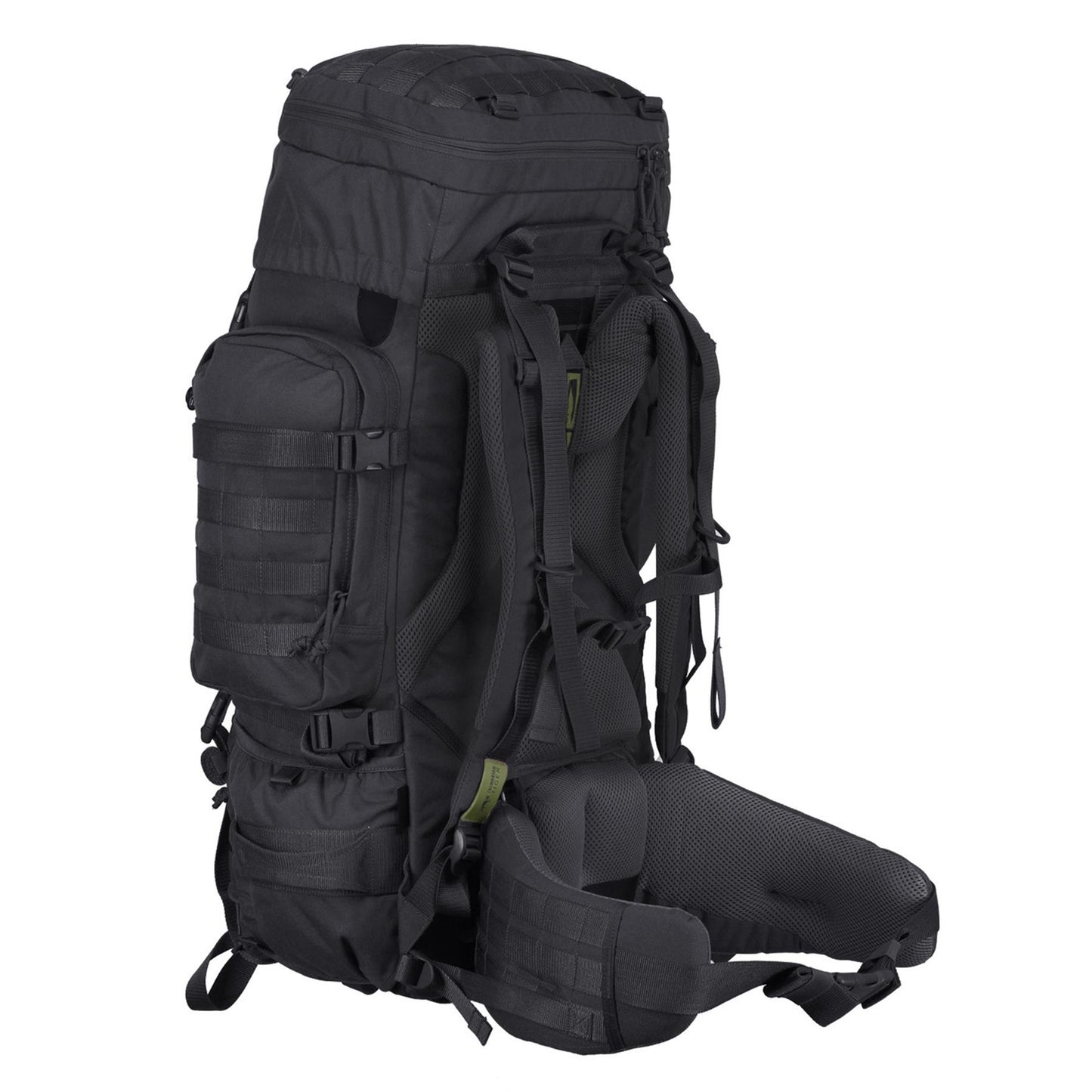 Tasmanian Tiger Raid Pack MK III 52L juoda karinė kuprinė su MOLLE sistema ir nuimamu juosmens diržu.
