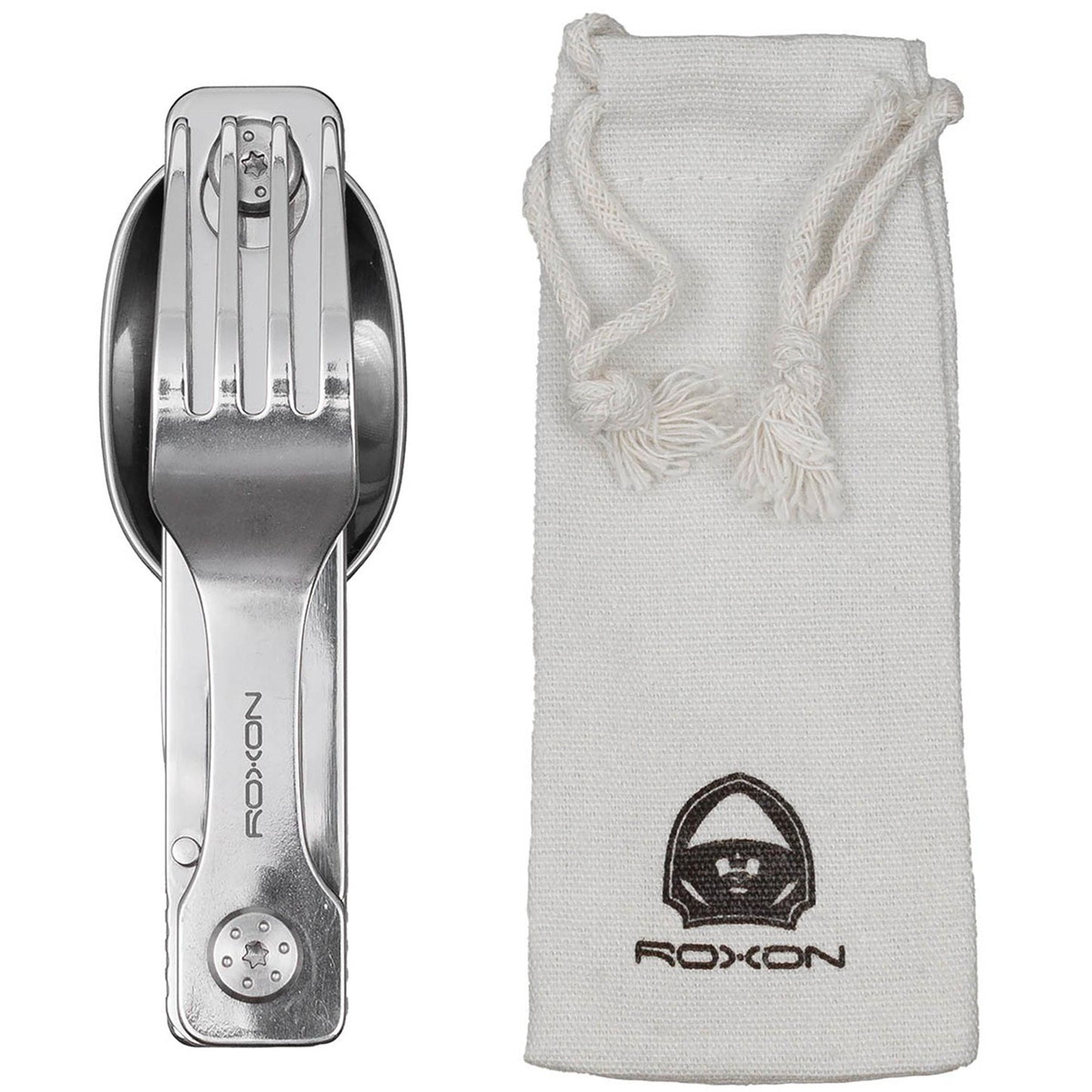 ROXON Cutlery C1 sulankstomas daugiafunkcinis įrankis šakutė šaukštas peilis iš nerūdijančio plieno su krepšeliu.
