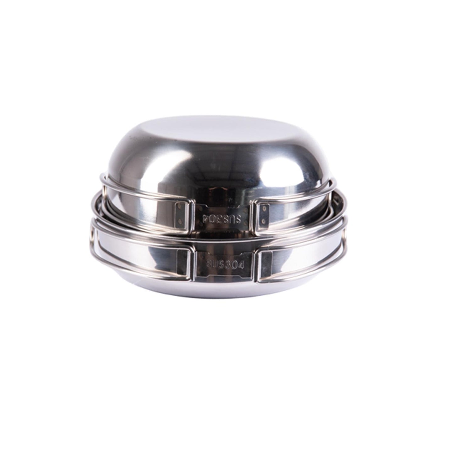 MIL-TEC 4-ių dalių lauko virtuvės indų rinkinys nerūdijantis plienas, kompaktiškas turistinis indų komplektas su užlenkiamomis rankenomis.