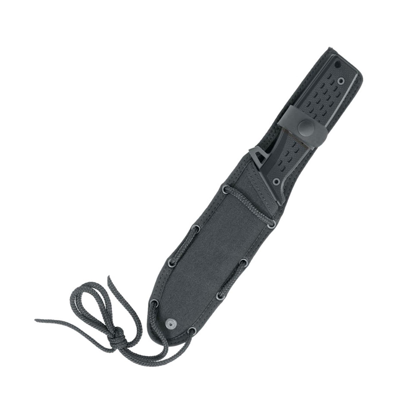 Fox Knives N.E.R.O. taktinis fiksuotas peilis tanto formos geležtė juodoje apvalkale su dirželiu.