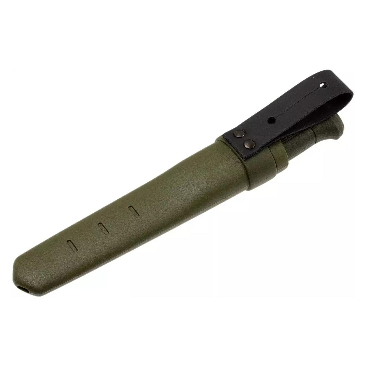 MORAKNIV Kansbol fiksuotas peilis iš nerūdijančio plieno su polimeriniu dėklu ir odiniu dirželiu.