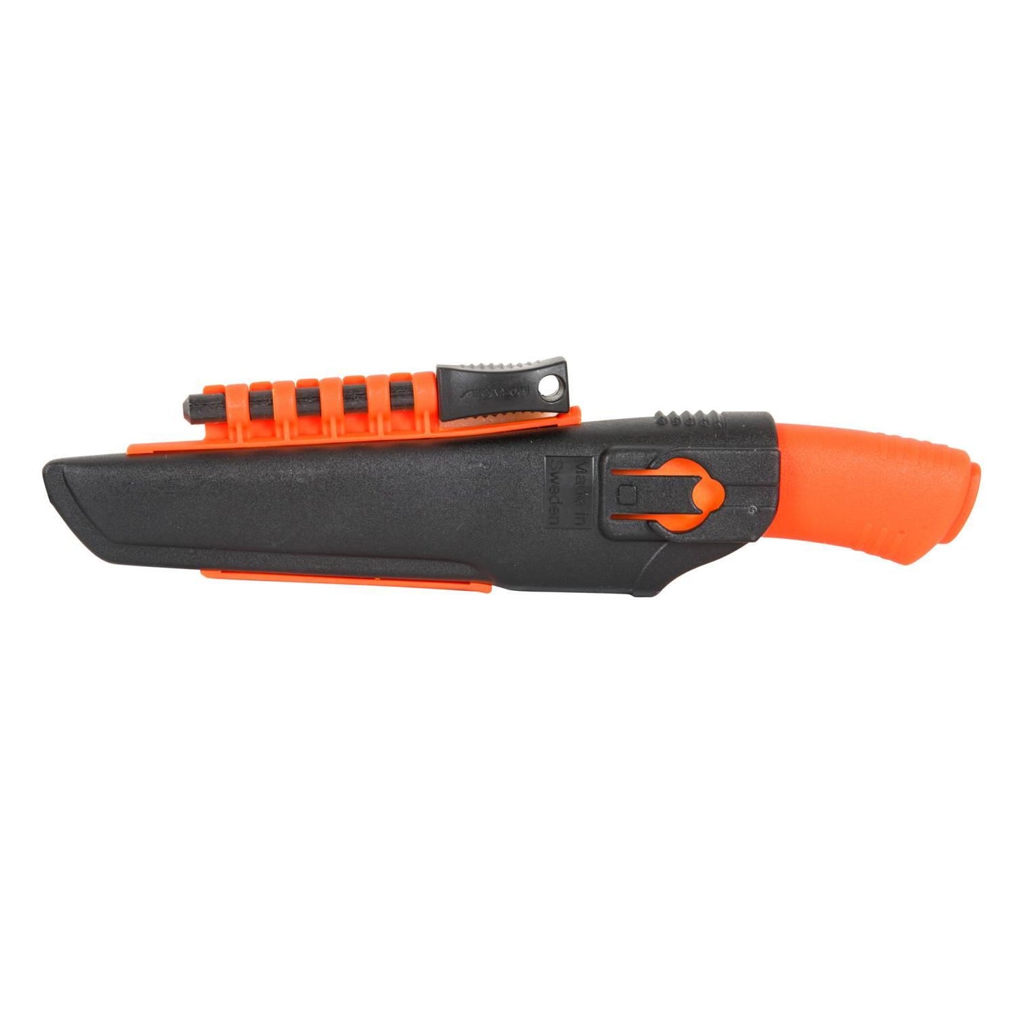 MORAKNIV išgyvenimo peilis su ugnies įžiebiklių ir deimantiniu galąstuvu iš nerūdijančio plieno, fluorescencinė rankena.