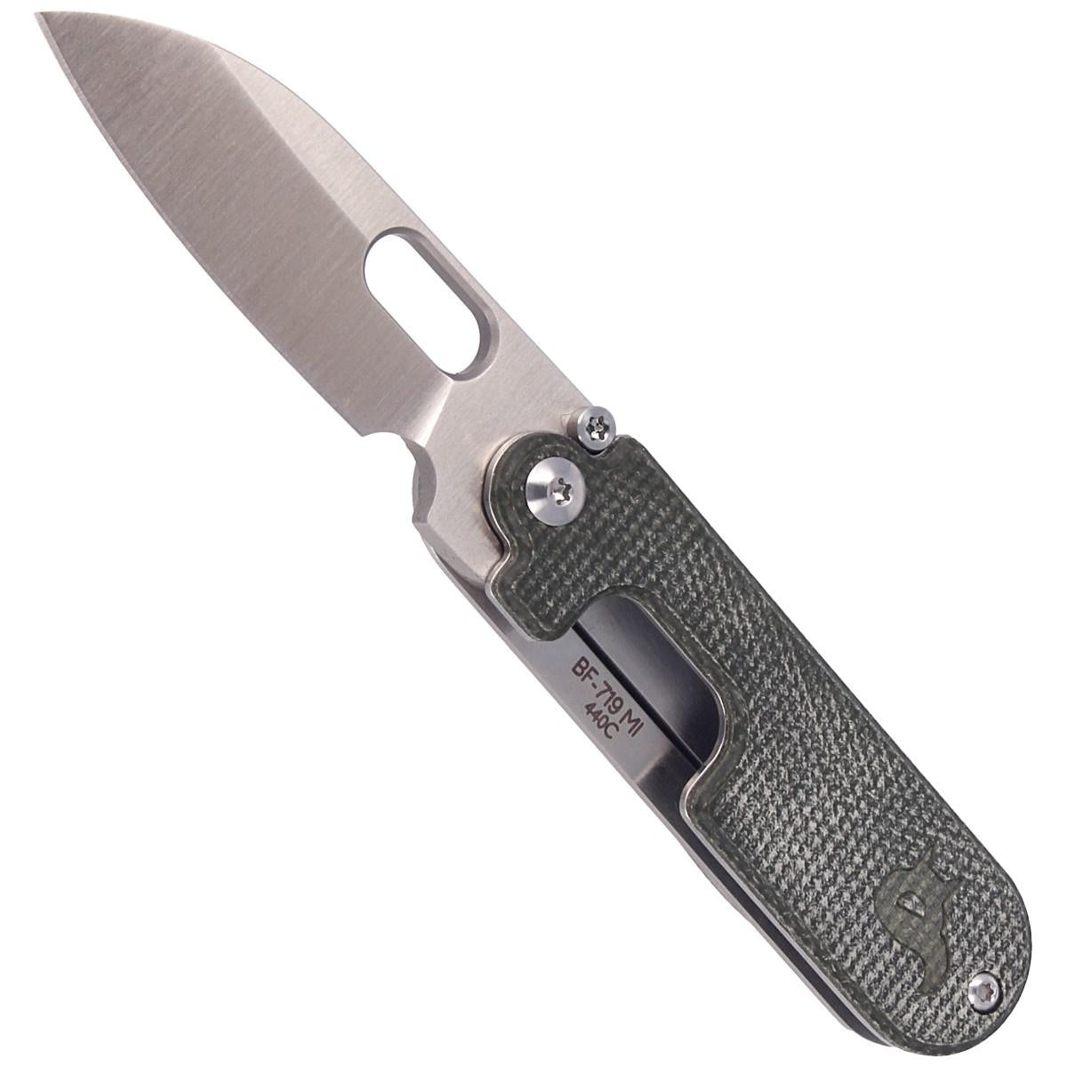 Fox Knives BEAN GEN2 kišeninis peilis 440C nerūdijantis plienas satino danga su žalia Micarta rankena.
