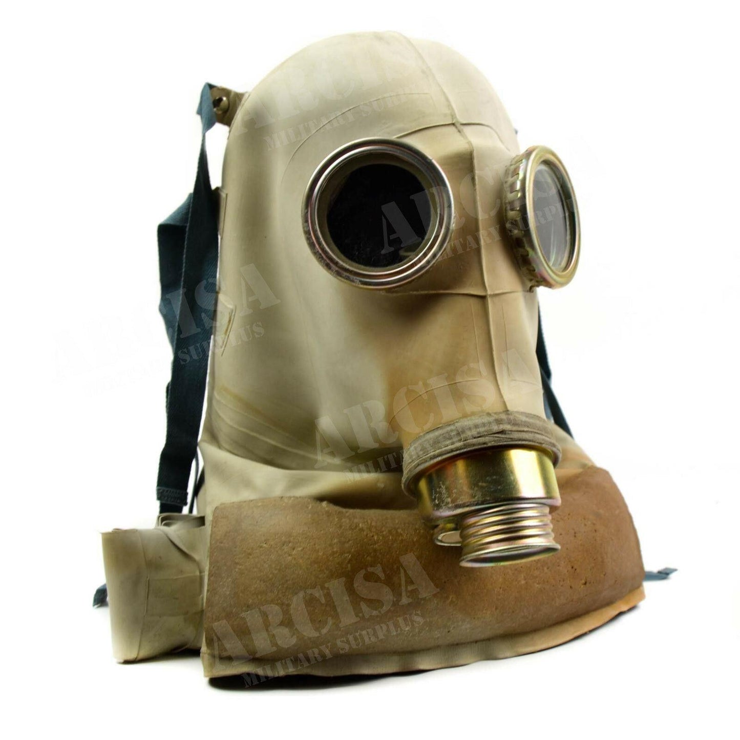 Lenkijos kariuomenės sovietinės eros SR 1 dujokaukė su filtru, autentiška karinė apsauga ir istorinis dizainas.