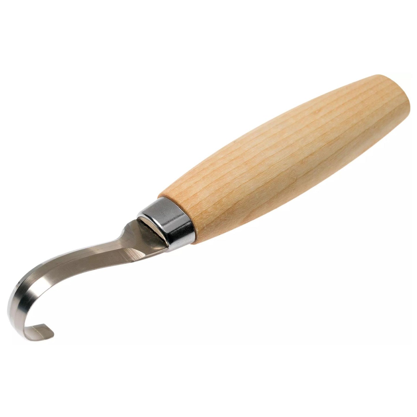 Morakniv® Wood Carving Hook Knife 164 medžio drožinėjimo įrankis su medine rankena ir lenkta geležte.