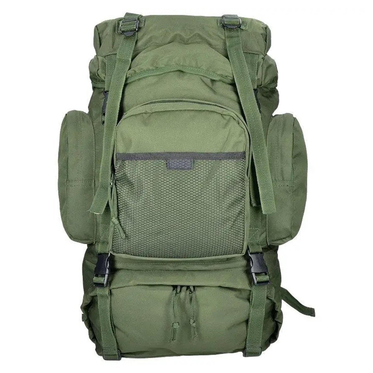 MIL-TEC COMMANDO žygių kuprinė 55l žalios spalvos su MOLLE diržais ir neperšlampamu užvalkalu.