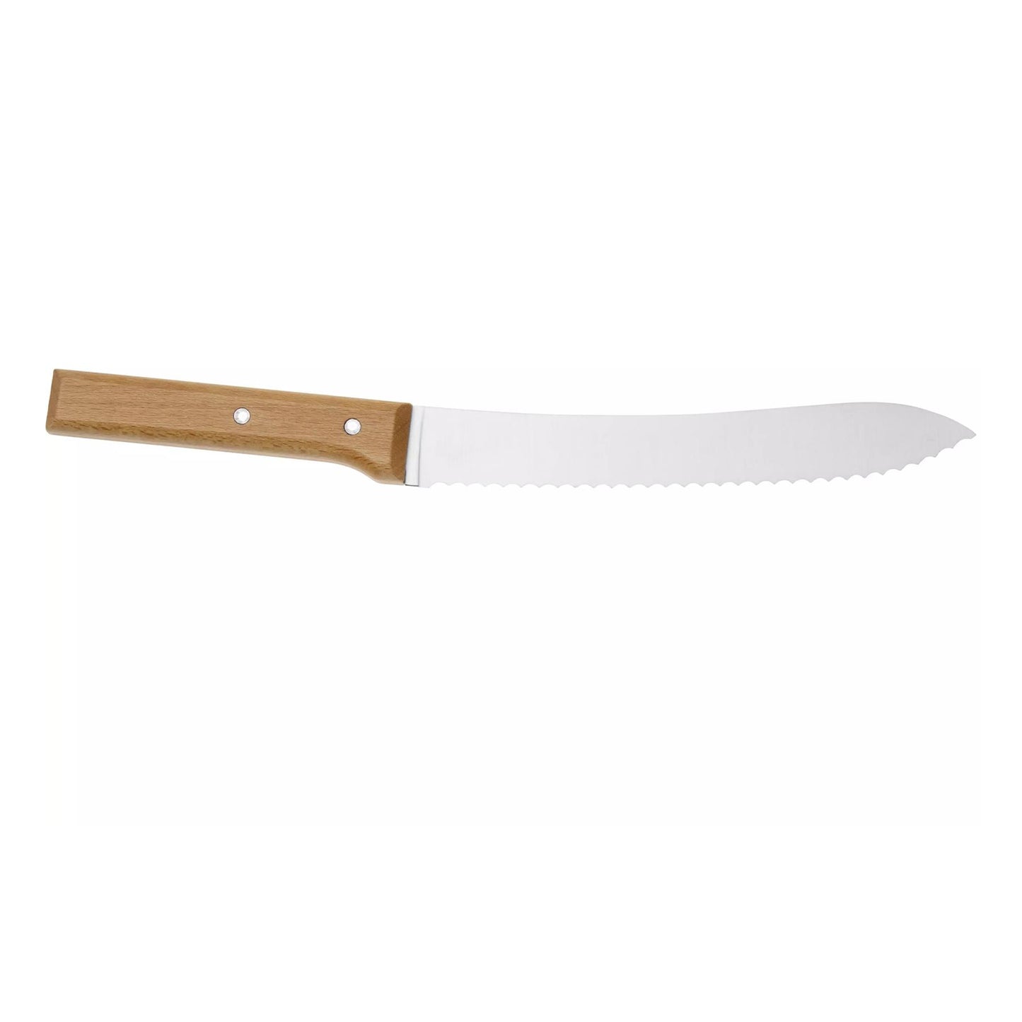 Opinel Parallele fiksuotas duonos peilis su medžio rankena ir dantyta nerūdijančio plieno ašmenimis.