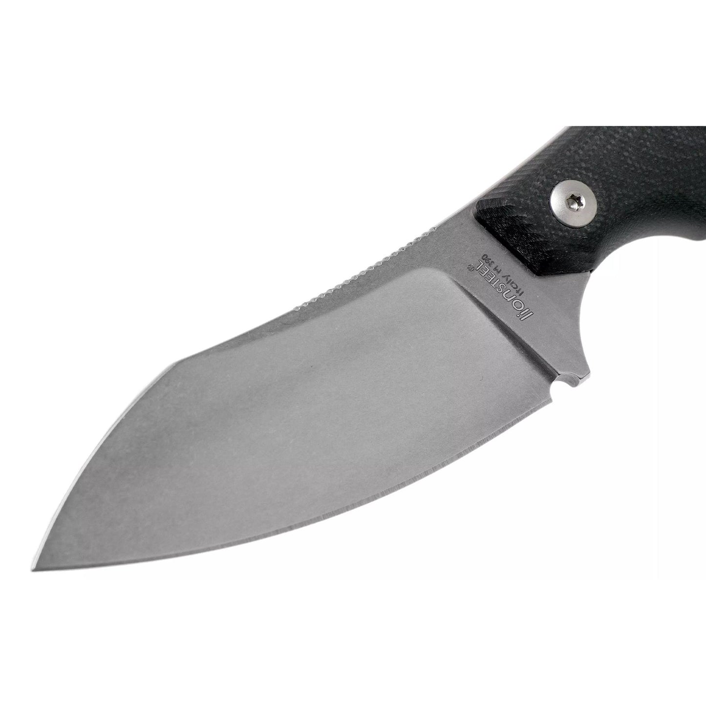 LionSteel H1 fiksuotas peilis su M390 plienu, stonewashed ašmenys ir juoda ergonomiška G10 rankena.