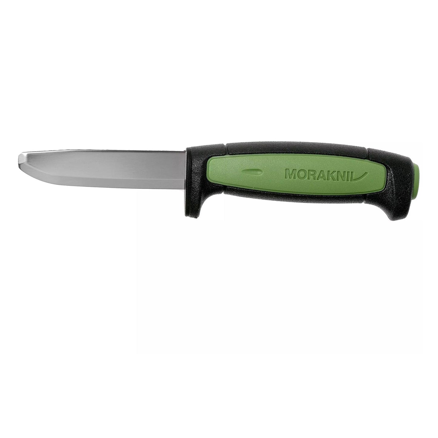 MORAKNIV Pro Safe universalus peilis su fiksuota geležte ir ergonomine žalios spalvos TPE-rankena.