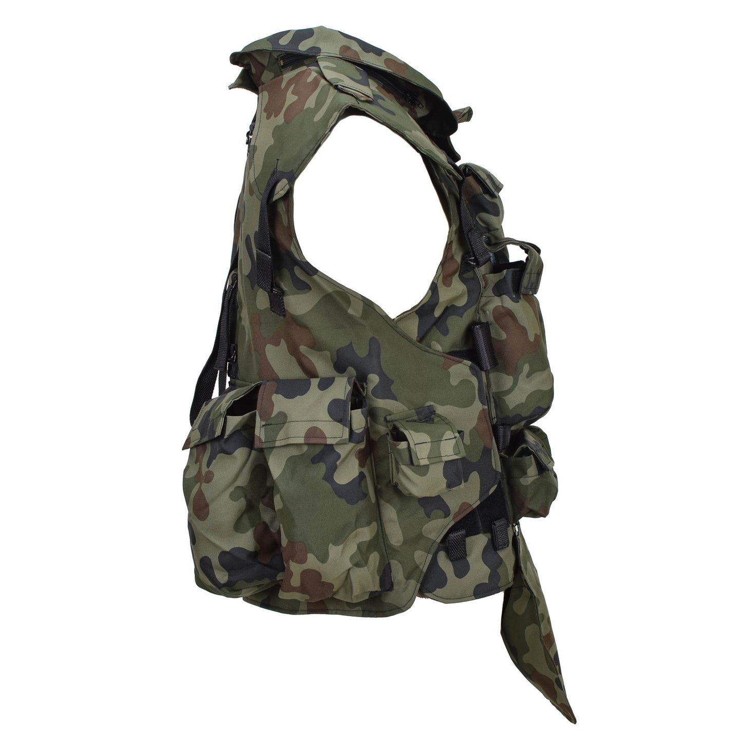 Polish army tactical vest with holsters for storing equipment Woodland print