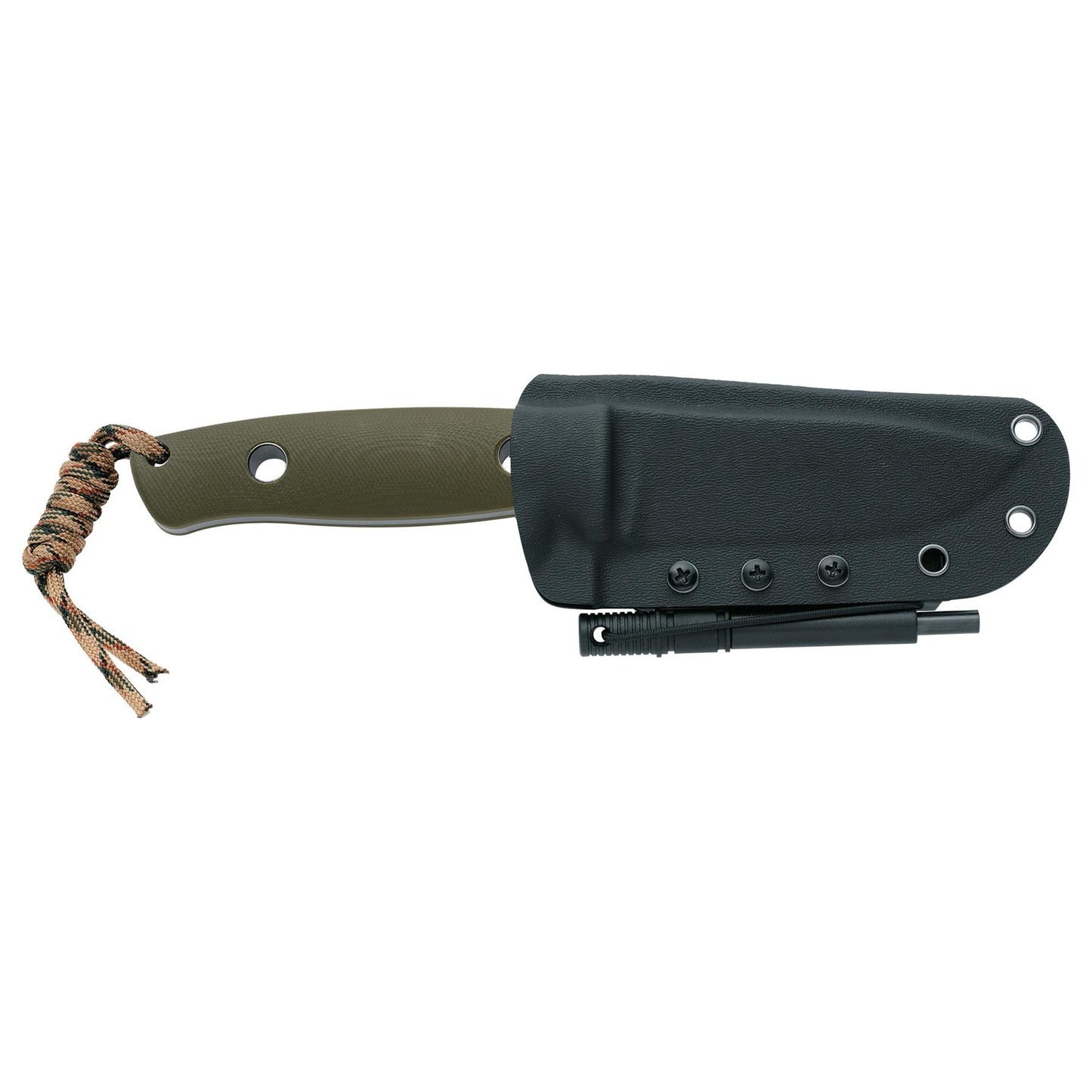 Fox Knives VESUVIUS BF-710 fiksuotas peilis su Kydėx dėklu ir ugnies skeltuvu stovyklavimui ir išgyvenimui.
