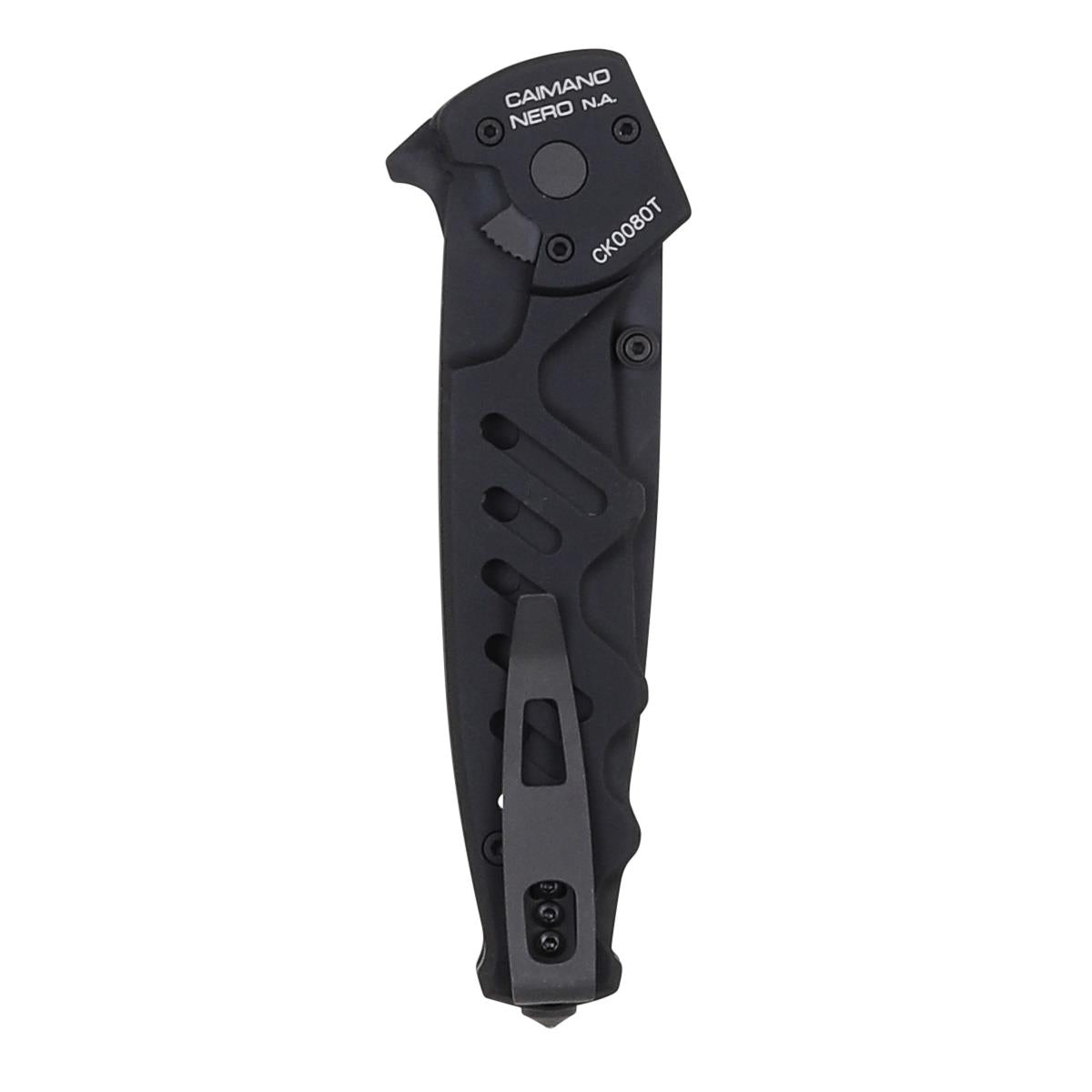 ExtremaRatio CAIMANO NERO taktinis kišeninis sulankstomas peilis N690 plienas juodu korpusu ir stiklo laužtuvu.