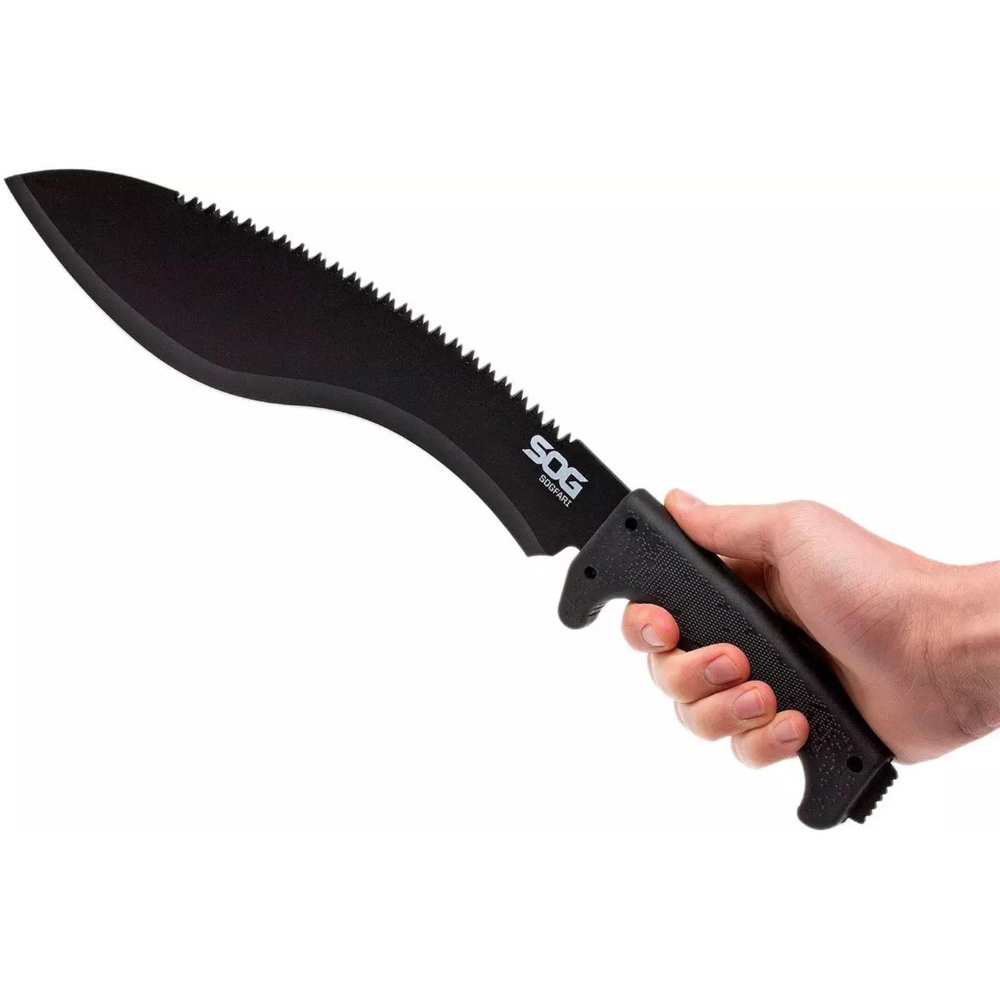 SOGFari Kukri Mačetė 3Cr13 plienas nailono dėklas Kraton rankena juoda, tvirtas universali lauko mačetė.