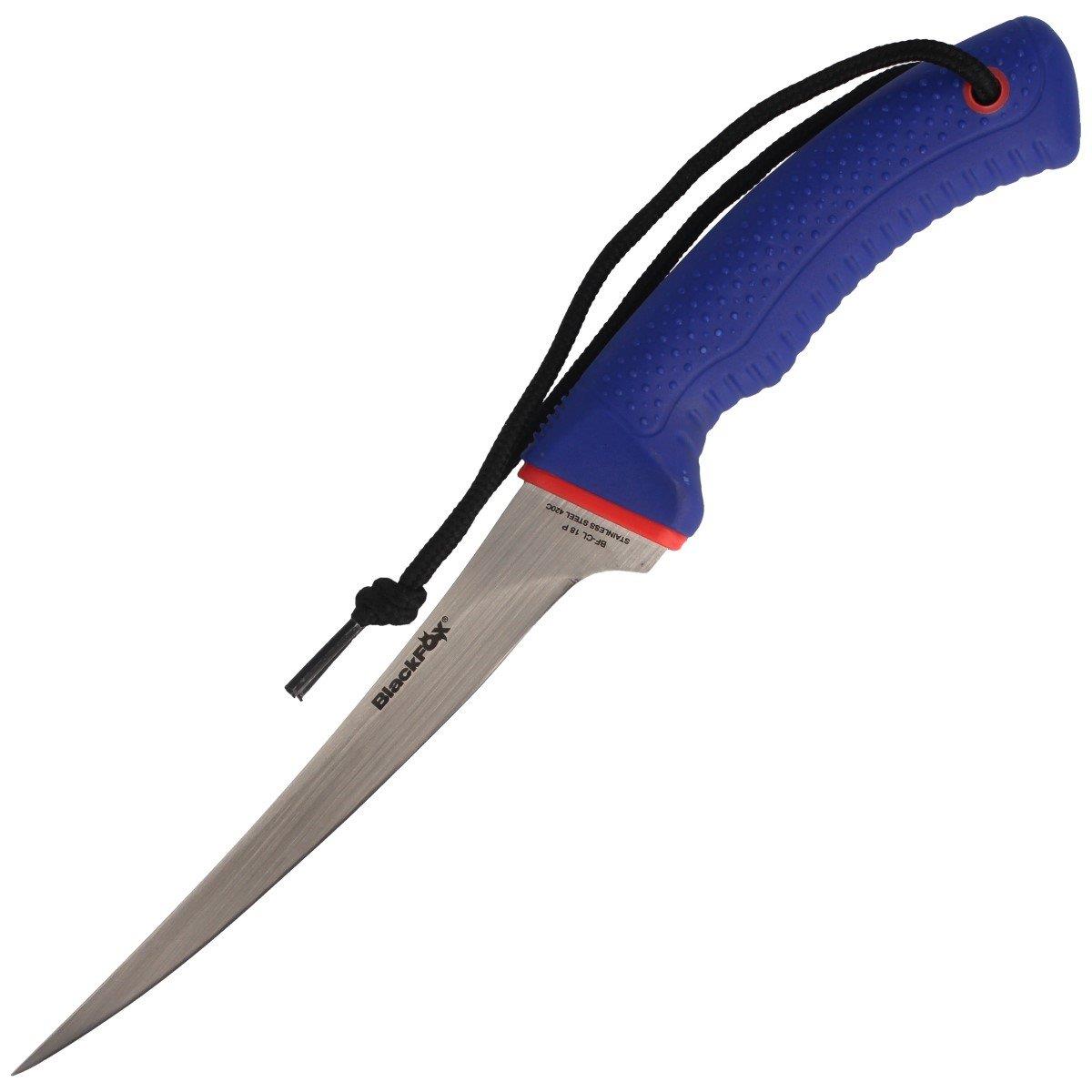 Fox Knives fiksuotas filė peilis su satinuota dangta pagamintas iš 420C plieno mėlyna PP rankena