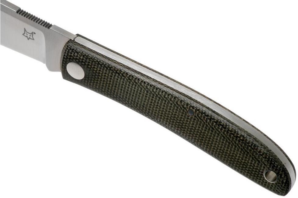 Fox Knives Livri sulankstomas peilis iš nerūdijančio plieno M390 su šviesiai žalia mikartos rankena ir satino ašmenimis.
