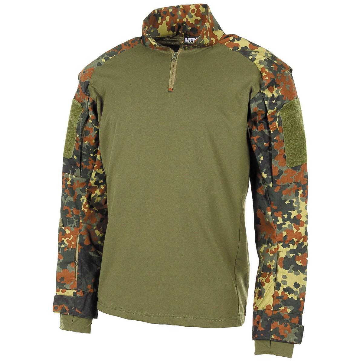 MFH U.S. kariuomenės stiliaus taktiniai marškiniai Flecktarn marginimo su Rip-Stop rankovėmis ir elastinga krūtine.