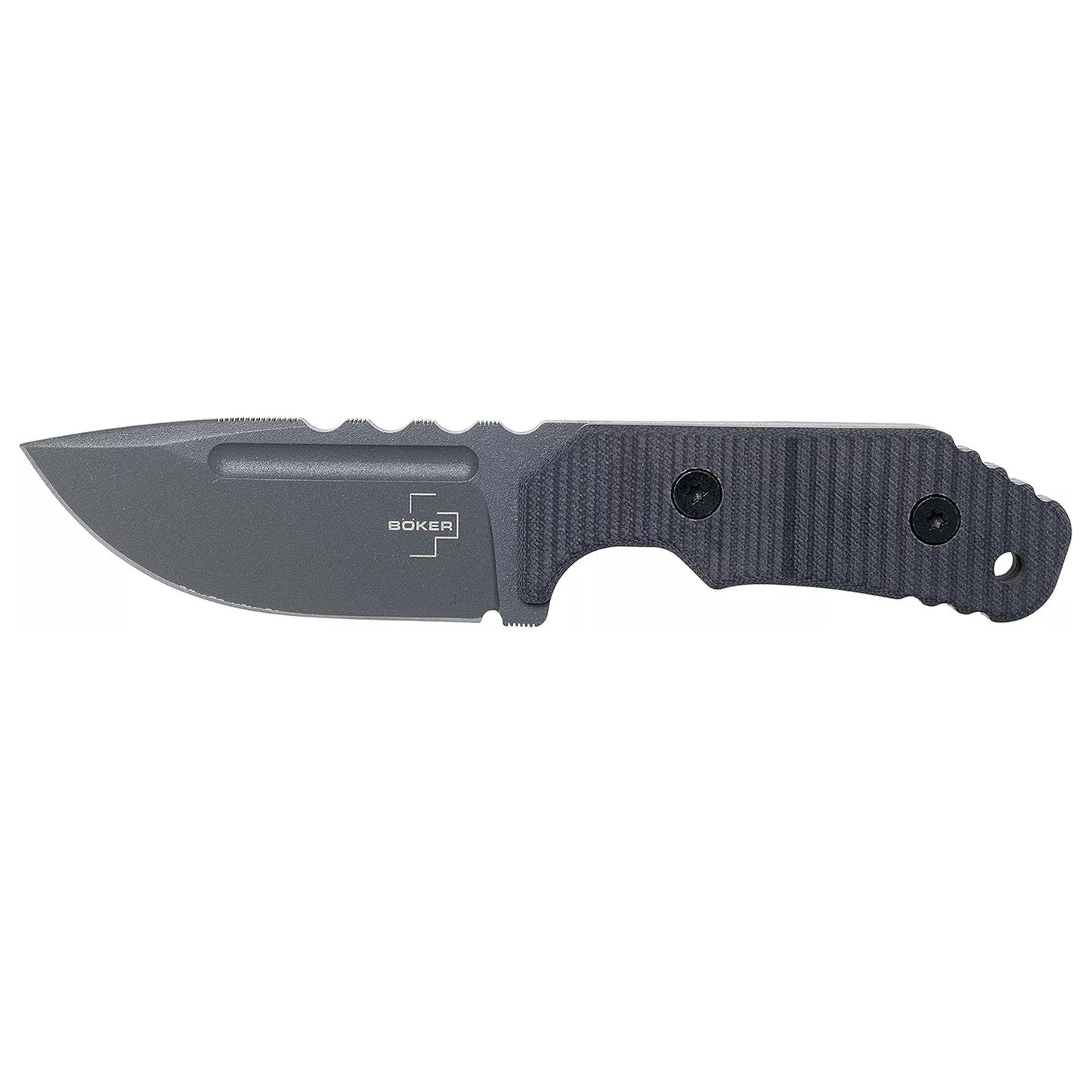 Boker Plus Little Dvalin Black fiksuotas peilis su juoda G10 rankena ir D2 plieno geležte, rodomas is sono