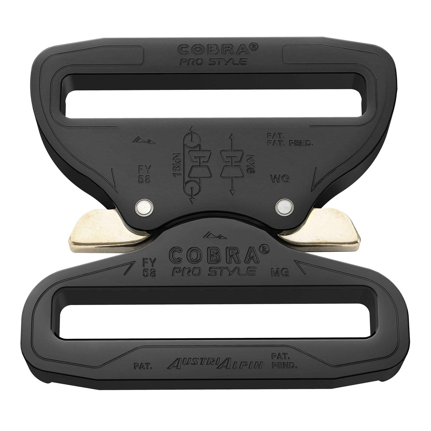 COBRA PRO STYLE juoda aliuminio diržo sagtis 58mm, su dvigubu fiksavimo mechanizmu ir aukštos kokybes paviršiumi