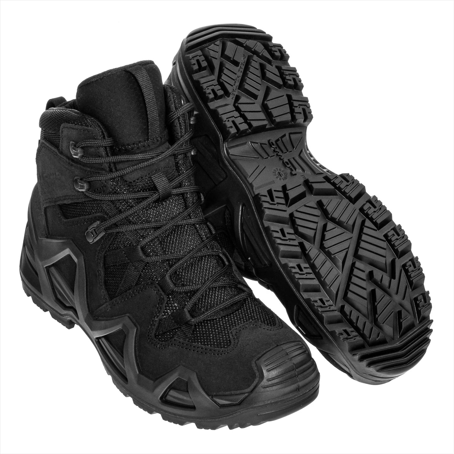 Lowa Zephyr GTX MD TF taktiniai batai su Gore-Tex membrana juodi, vidutinio aukščio, atsparūs vandeniui ir tvirti.