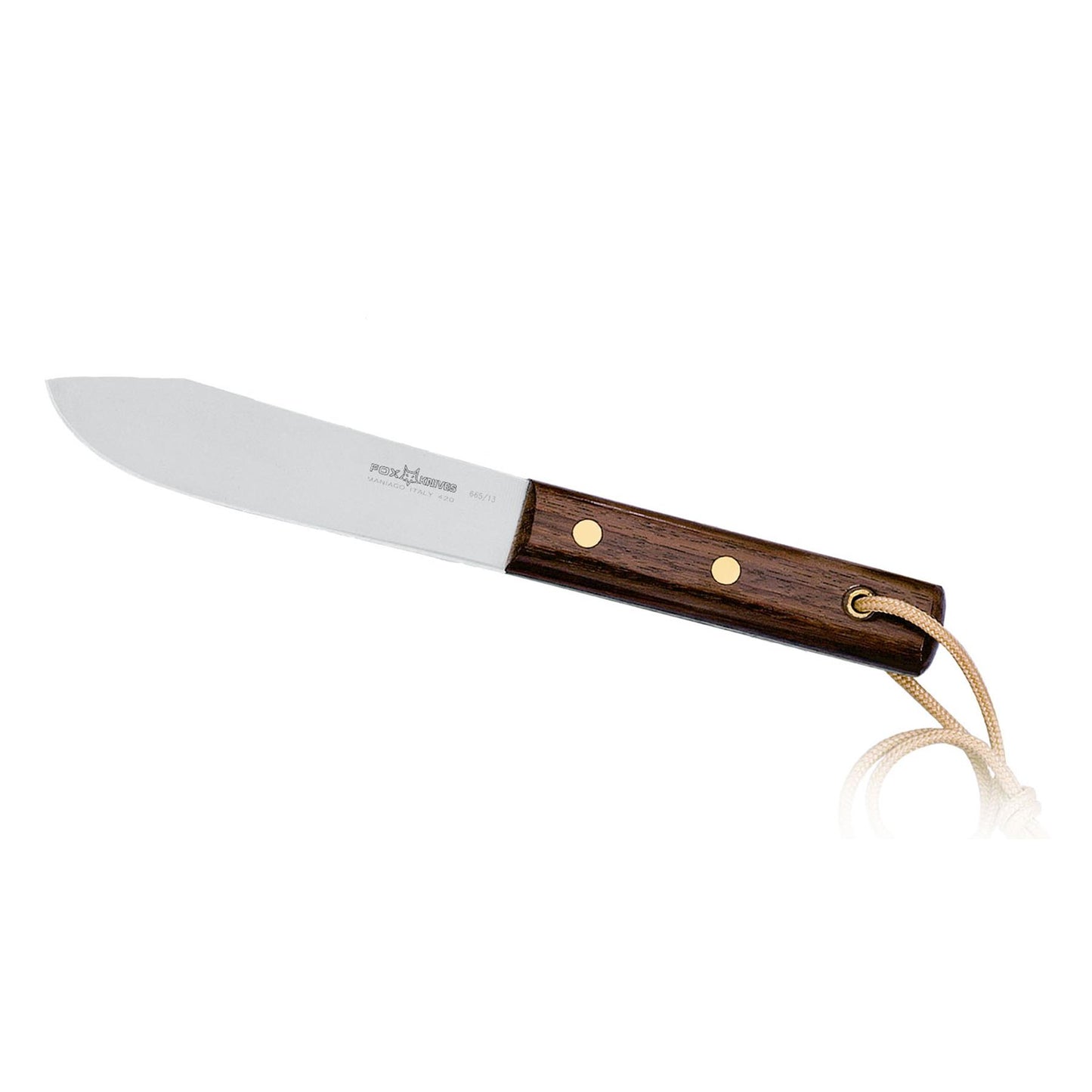 Fox Knives fiksuotas peilis su nerūdijančio plieno geležte ir palisandro medžio rankena, patvarus ir stilingas.