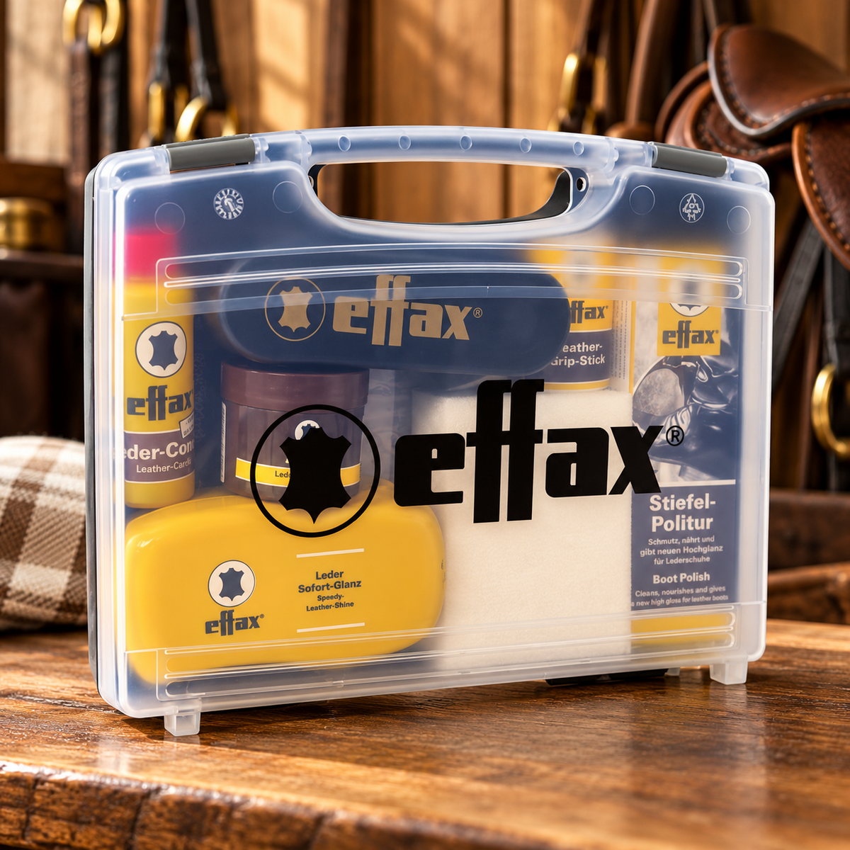 Effax Leather Care Case odos valymo ir priežiūros rinkinys lagaminėlyje