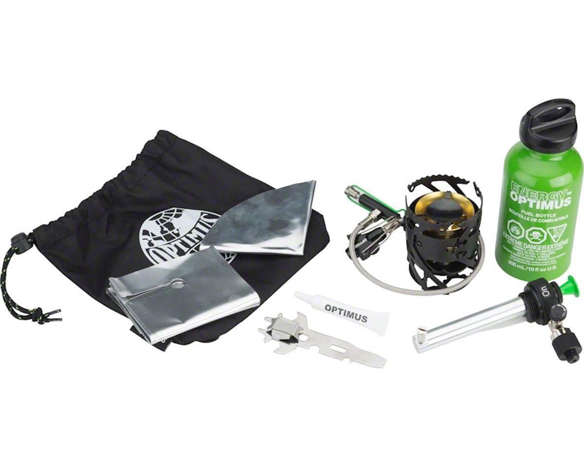 Optimus Polaris skysto kuro viryklė žygiams su 400 ml kuro buteliu, kompaktiška ir universali kelionėms.