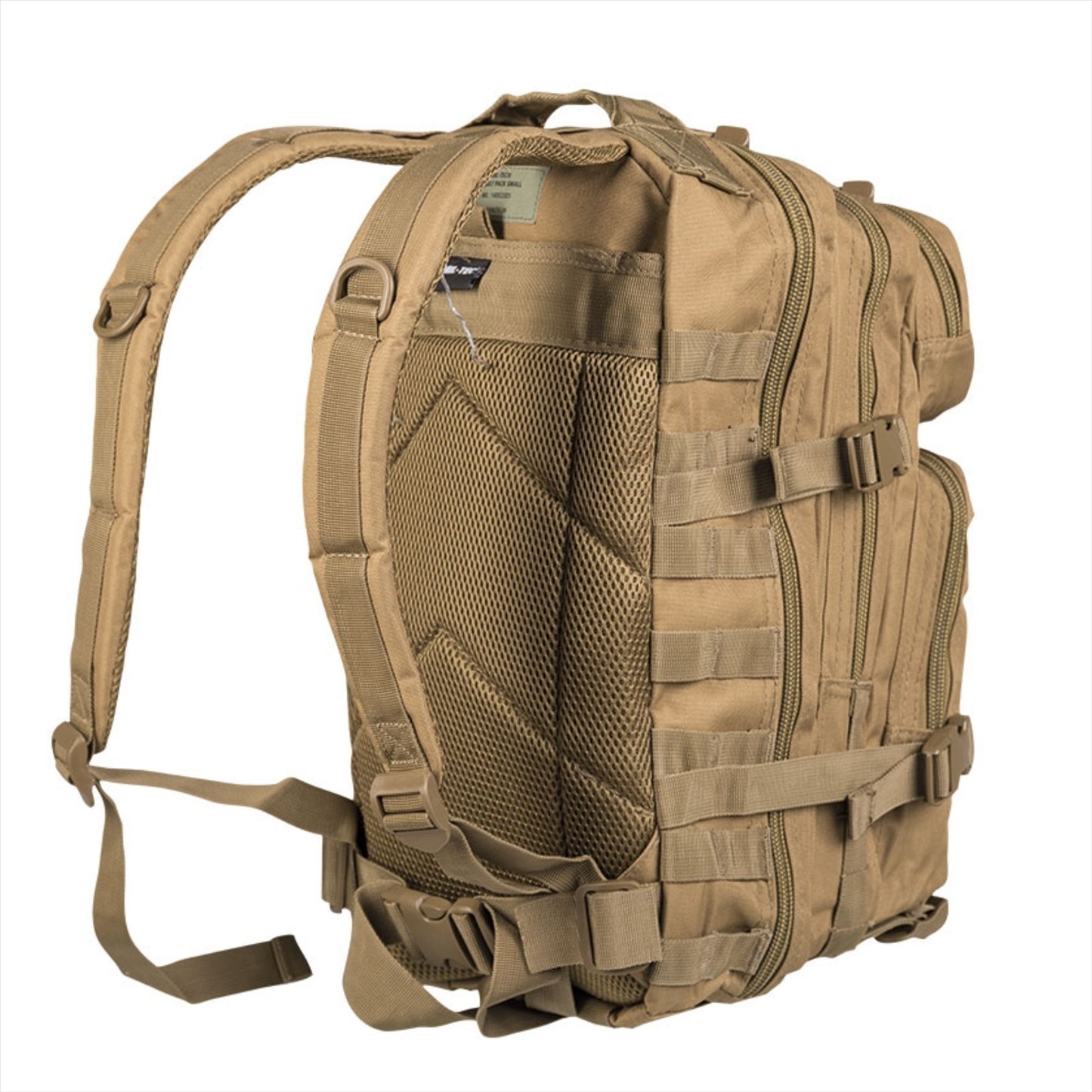 MIL-TEC US ASSAULT 20L kuprinė su ergonomiškomis petnešomis ir MOLLE kilpomis, Coyote spalvos.