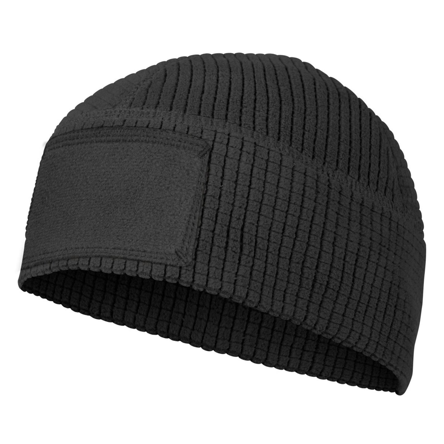 Helikon-Tex Range Beanie stiliaus kepurė juoda iš Grid Fleece audinio su kišenėle ir šilumos izoliacija.
