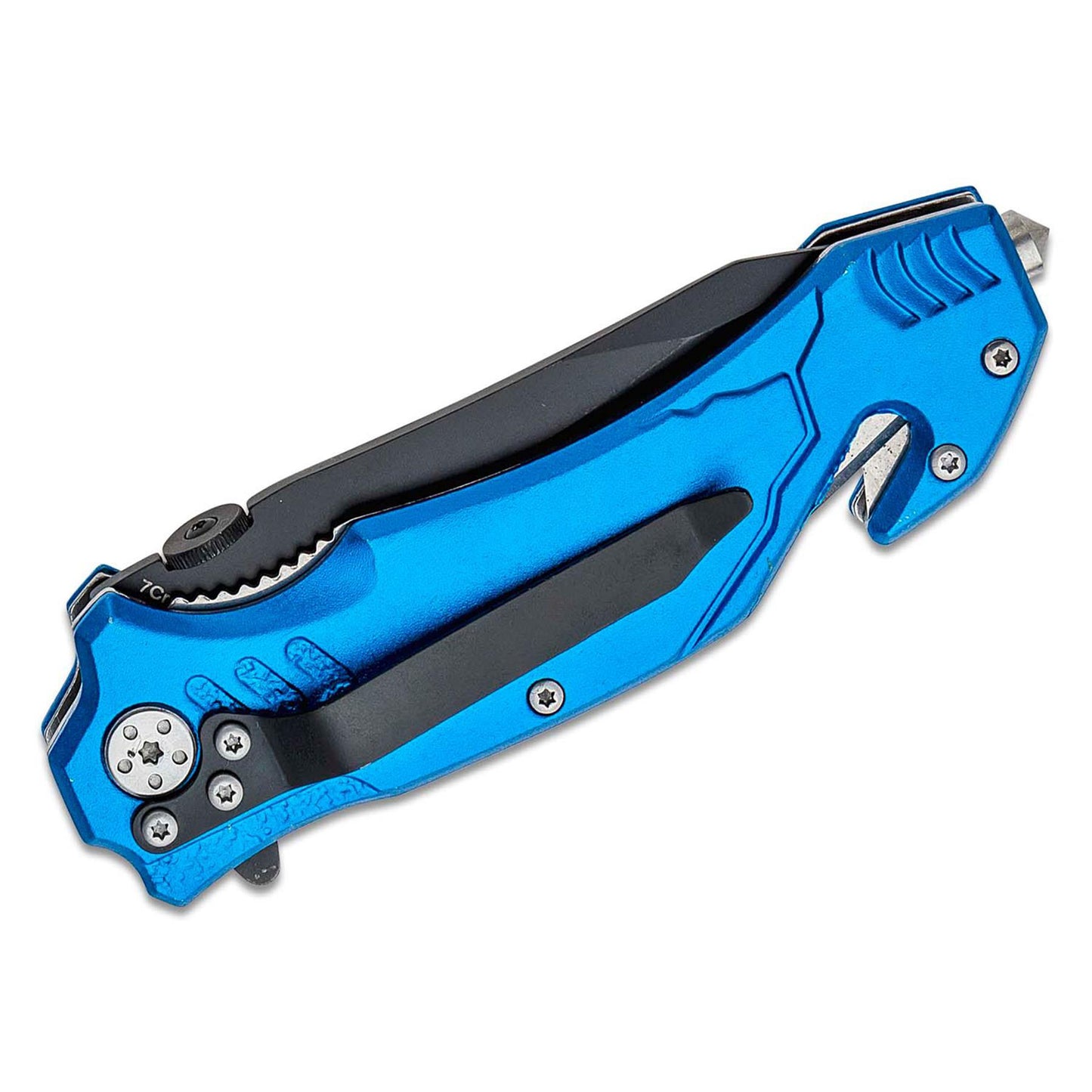 BOKER Air Force Rescue sulankstomas peilis su melyna aliuminio rankena ir juoda 440A plieno geležte