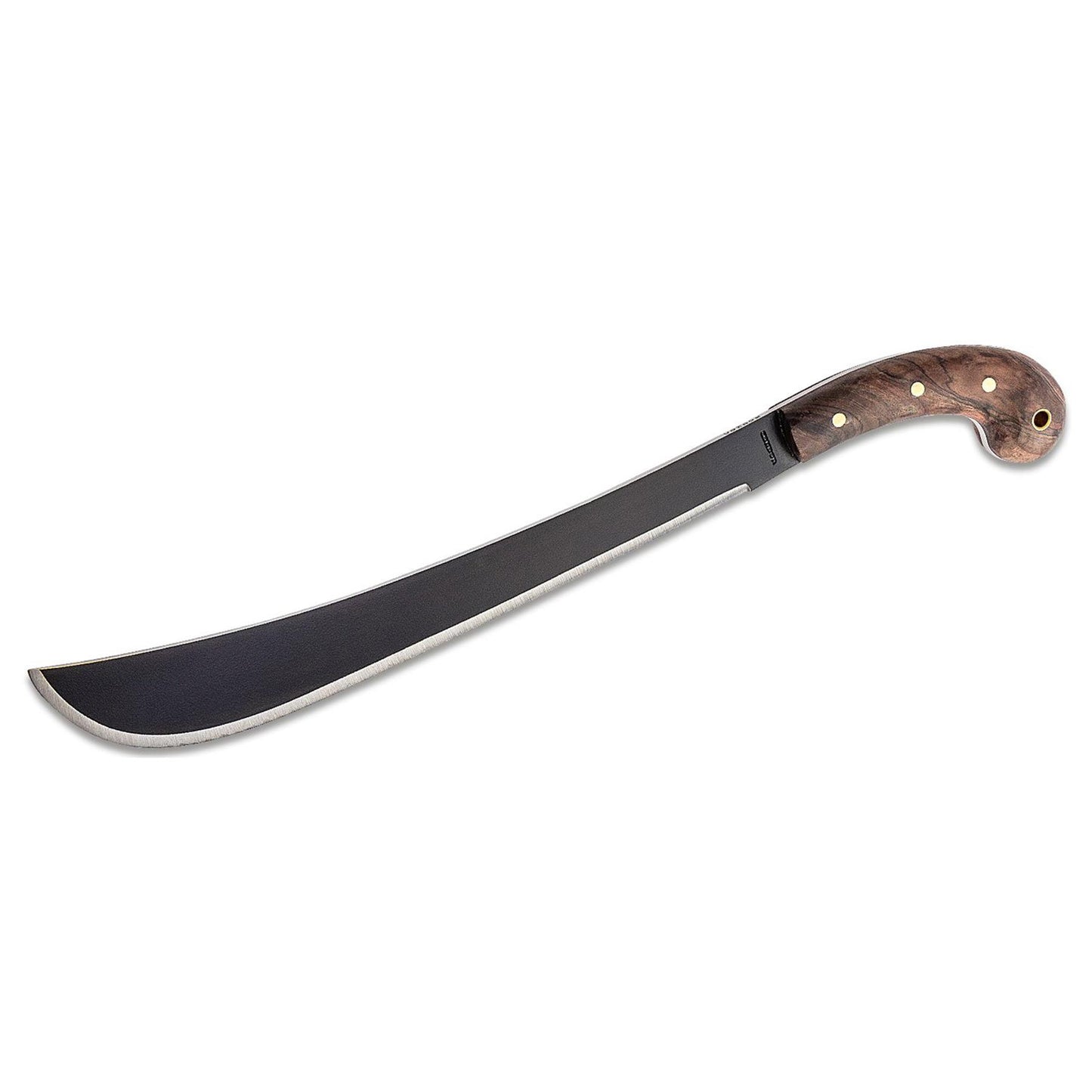 Condor Golok Machete su juoda 1075 plieno geležte ir medine rankena, lenkta forma, skirta lauko darbams